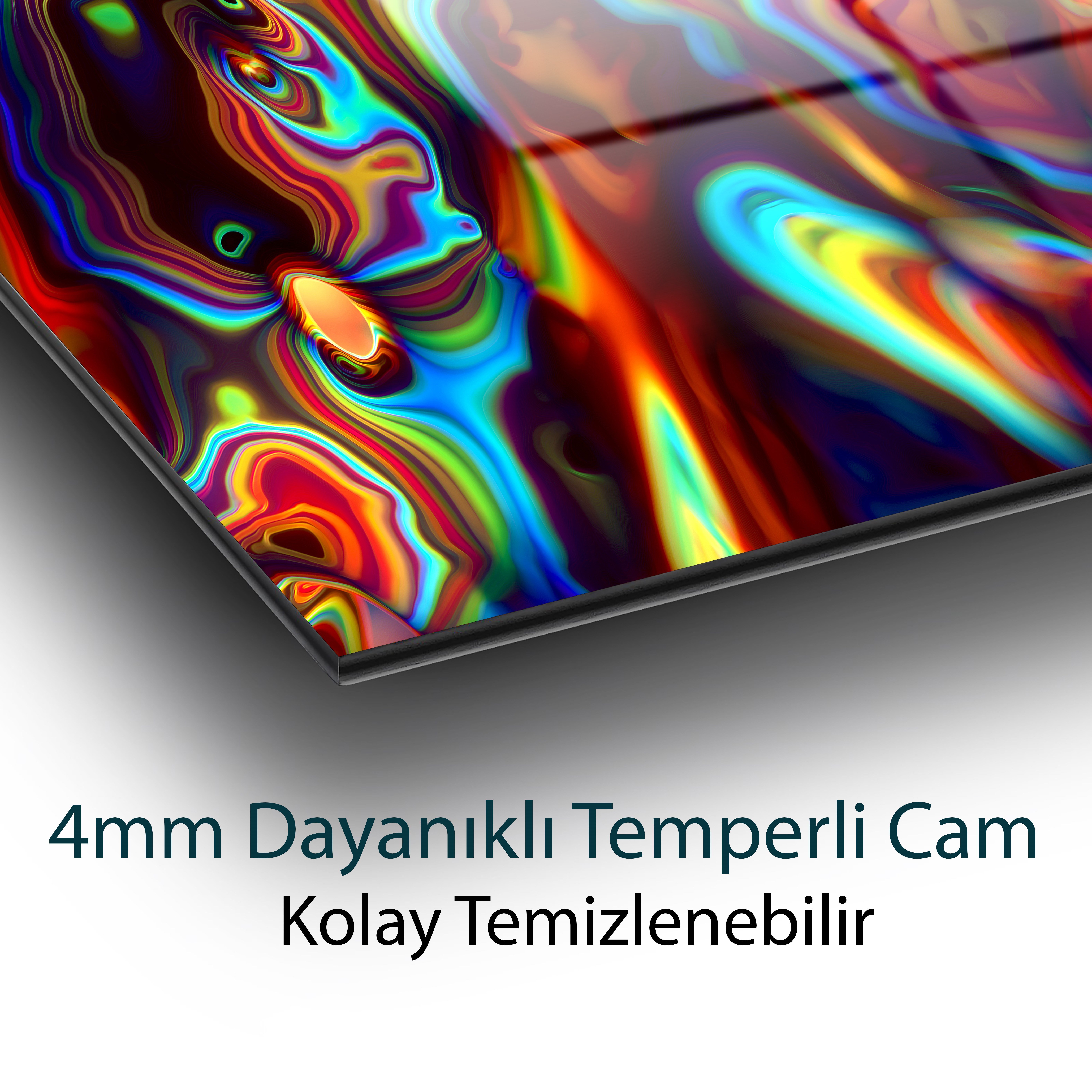 Psikedelik Soyut Cam Tablo | Renkli Abstract Duvar Tablosu | Modern Neon Sanat | 4 mm Premium Temperli Cam