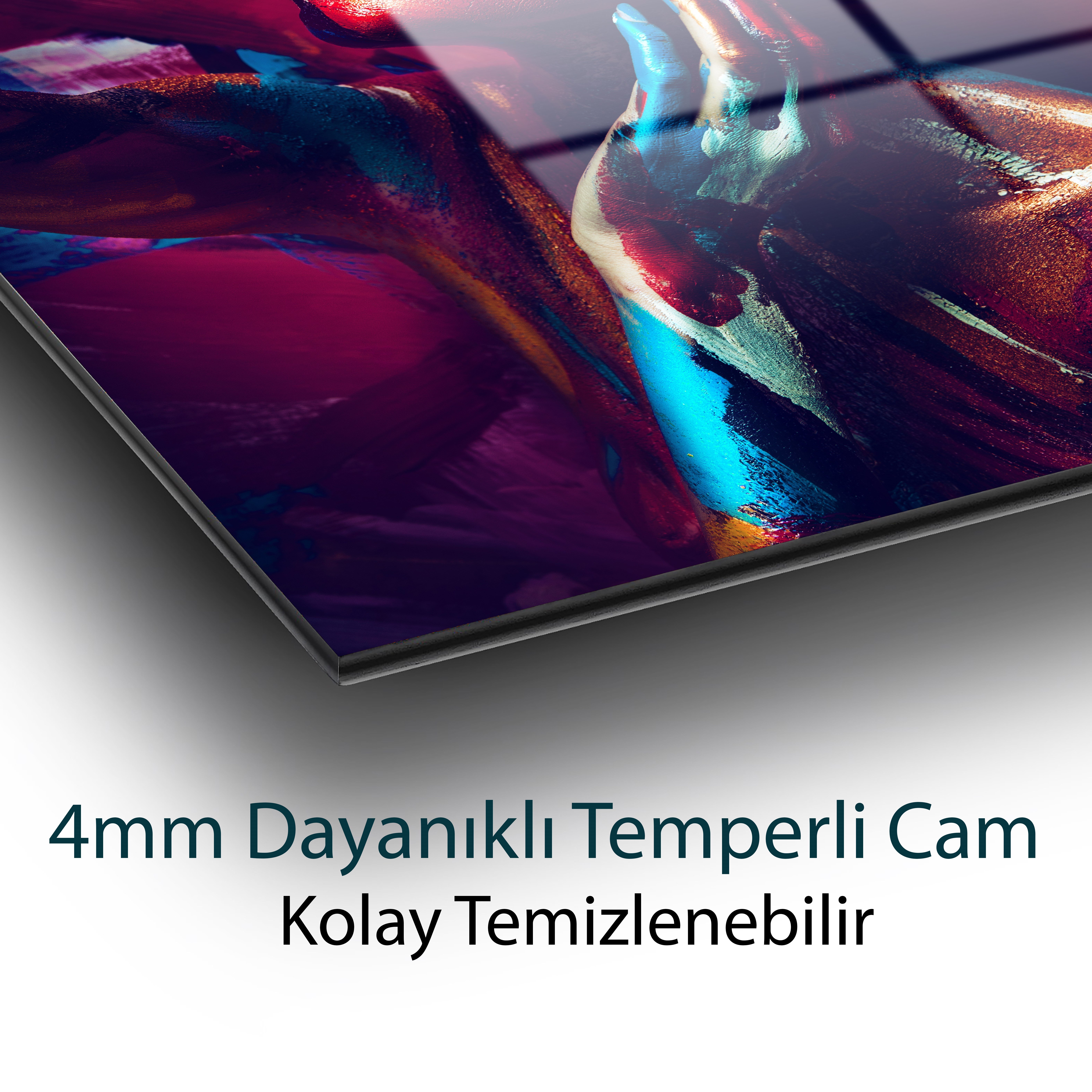 Rengarenk Parıltılı Kadın 4mm Dayanıklı Temperli Cam