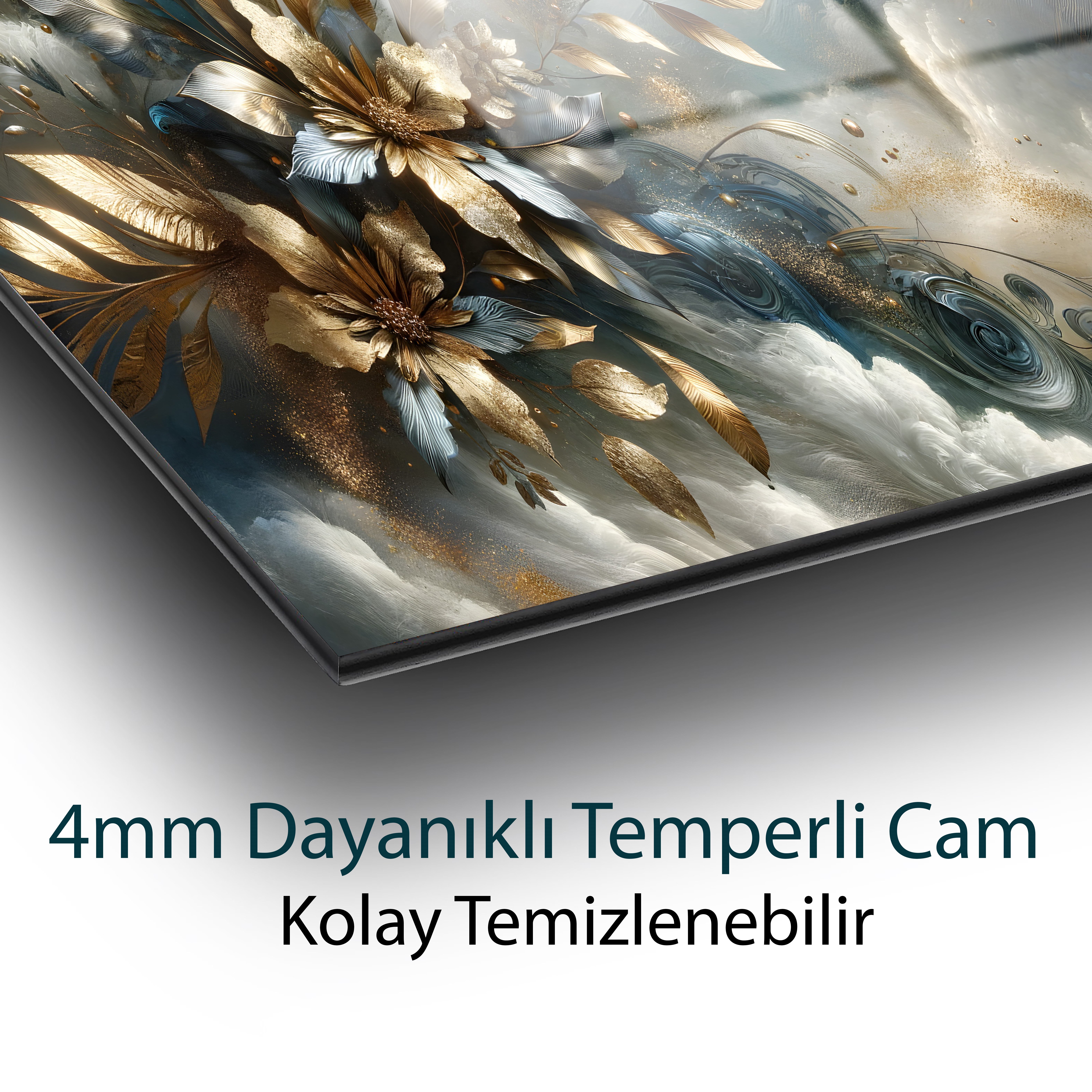 Renkli Çiçek Desenli Cam Tablo  Modern Ofis Makam Odası Hediyelik Büyük Tablo Duvar Dekoru 