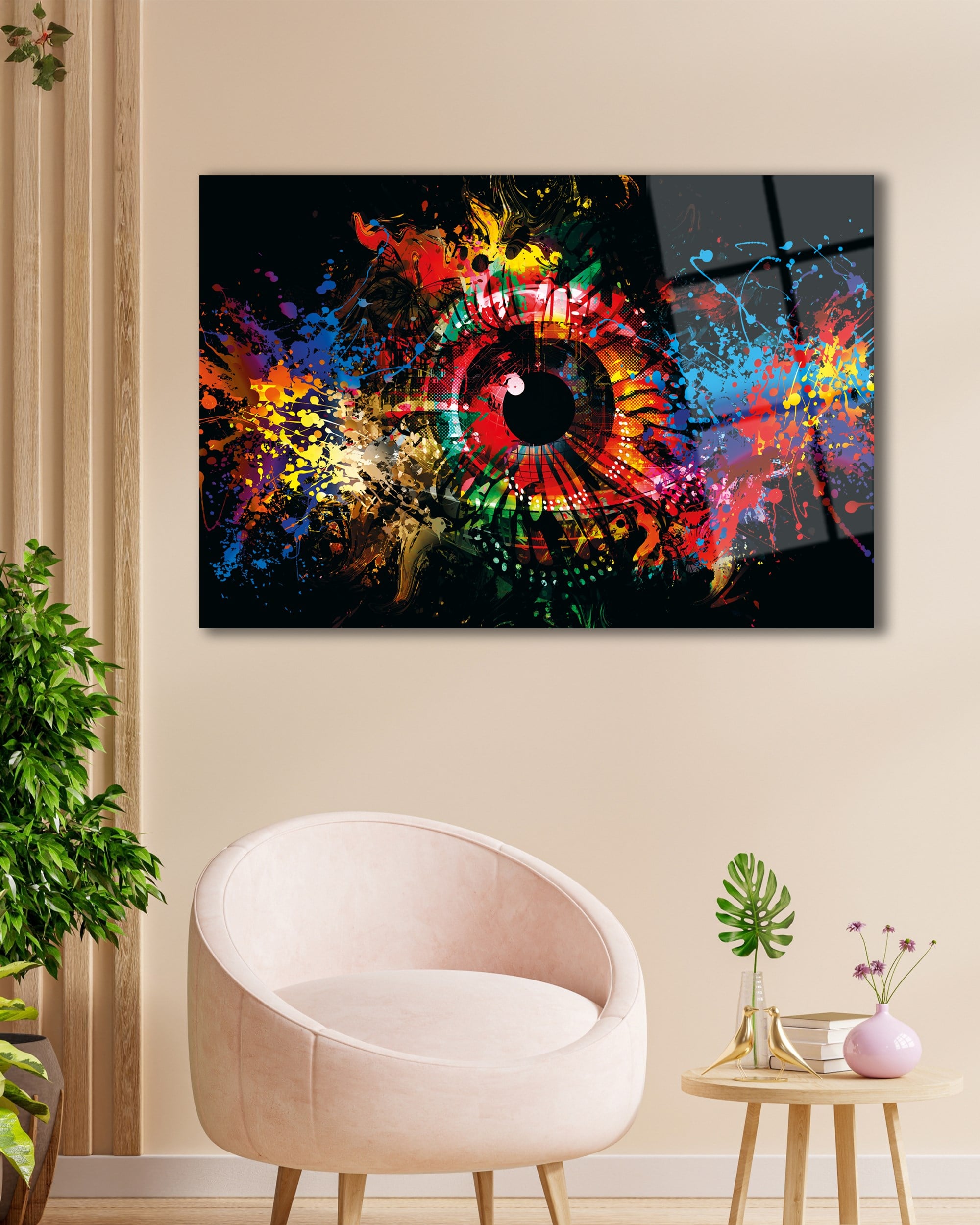 Renkli Göz Soyut Cam Tablo 4mm Dayanıklı Temperli Cam