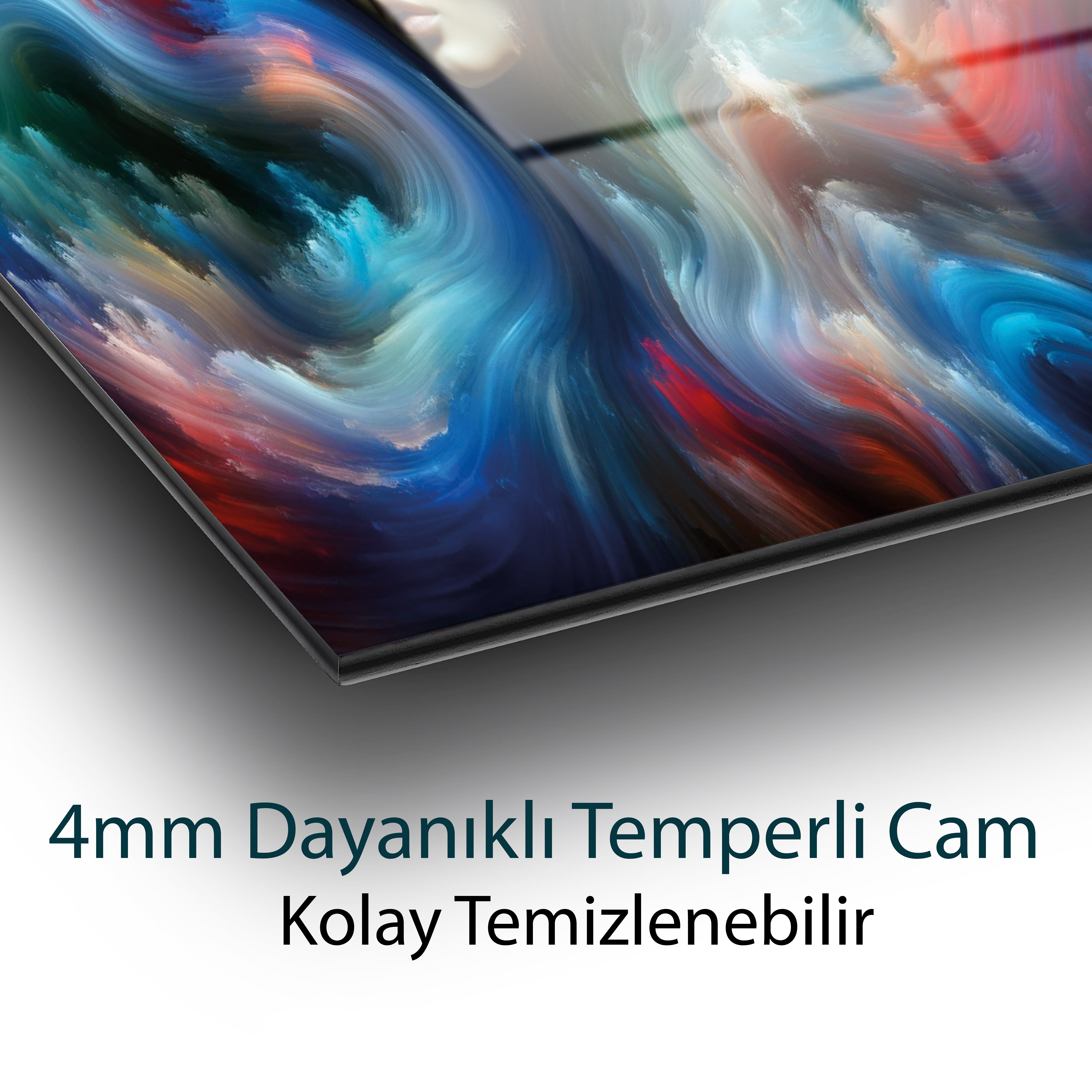 Renkli Kadın Portresi Cam Tablo | Soyut Modern Sanat Temperli Cam Duvar Tablosu | 4 mm Dekoratif Cam Tablo