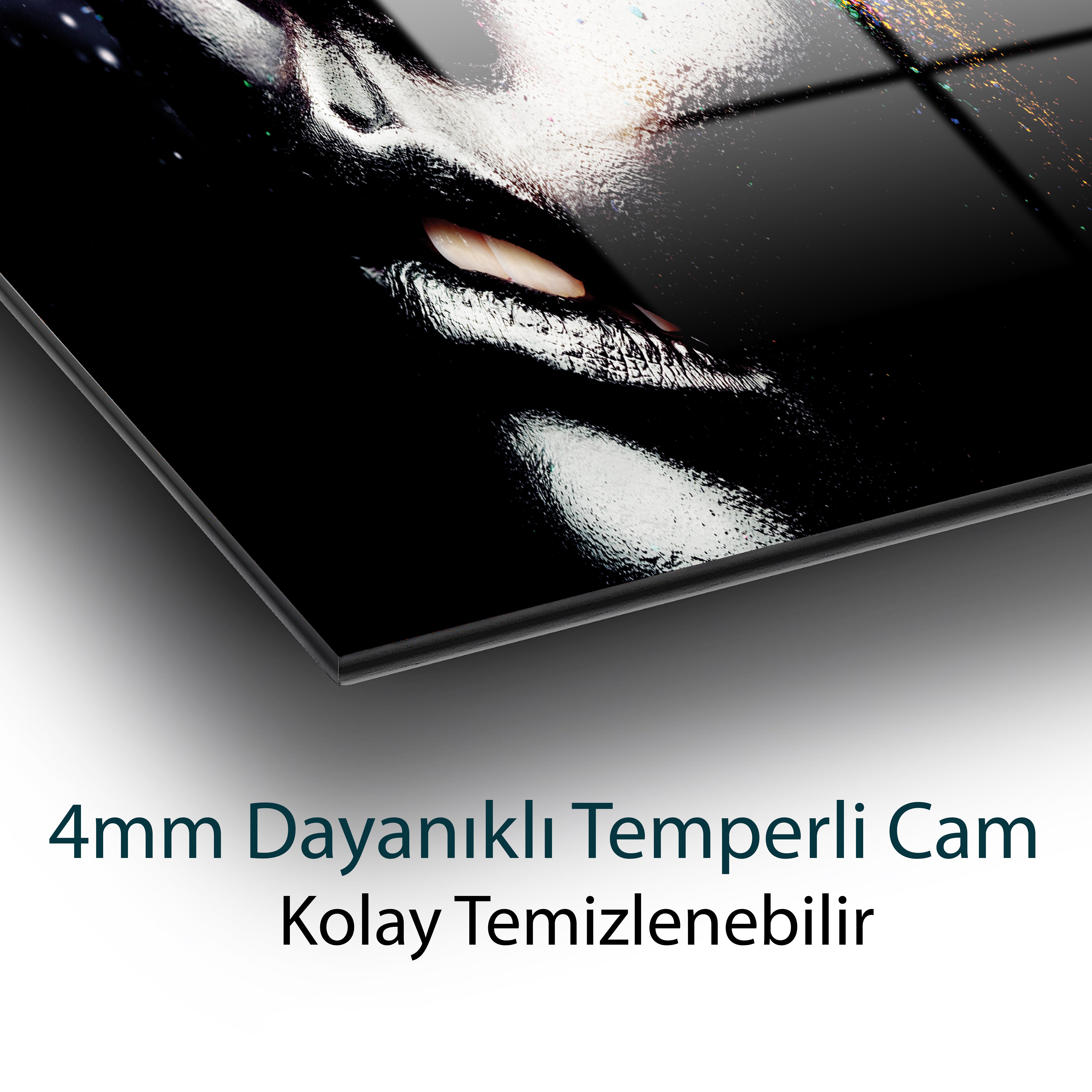 Renkli Kadın Portresi Temperli Cam Tablo | Modern Soyut Sanat Duvar Dekoru | Lüks Cam Tablo