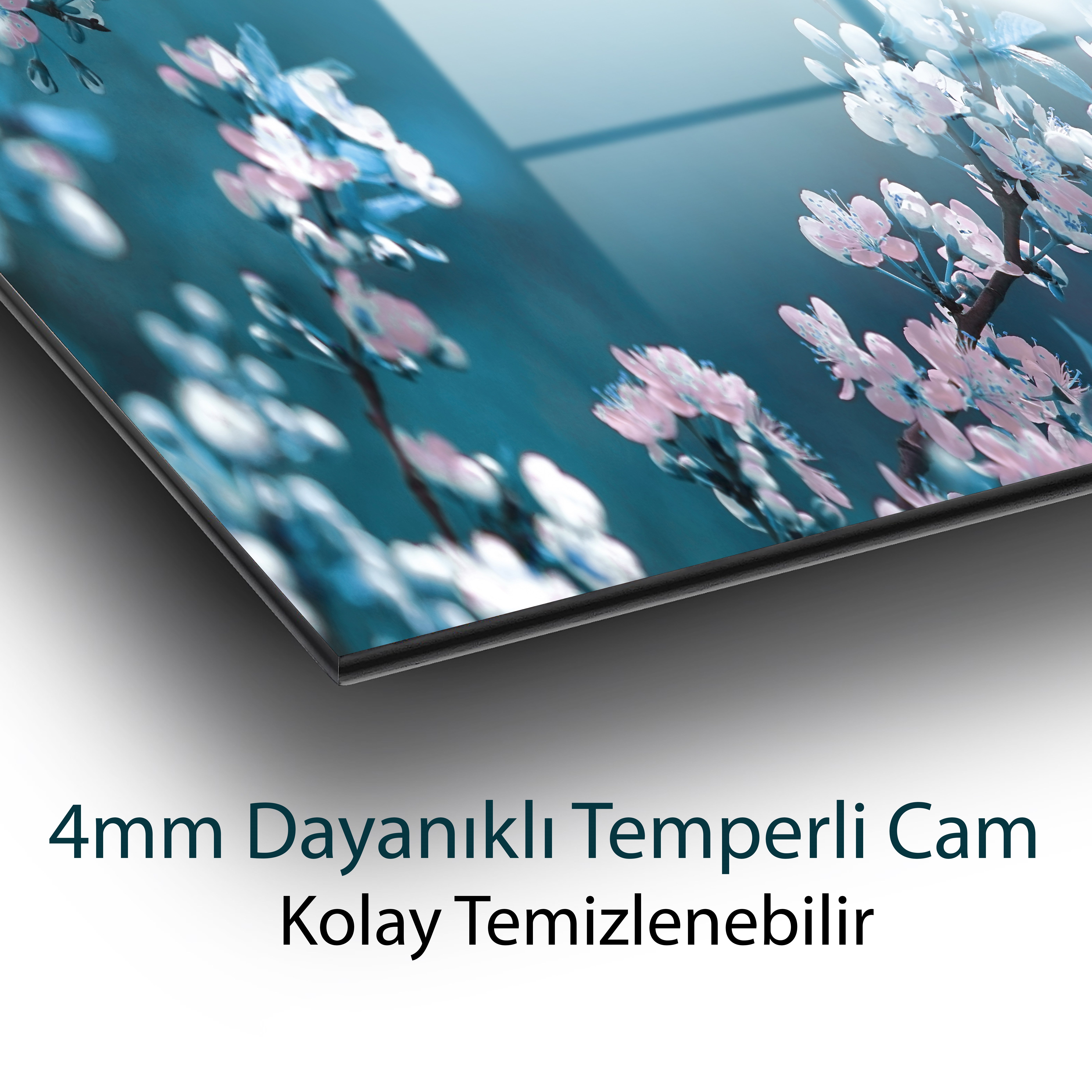 Sakura Çiçeği Temperli Cam Tablo | Bahar Temalı Botanik Duvar Dekoru | Modern Doğa Sanatı