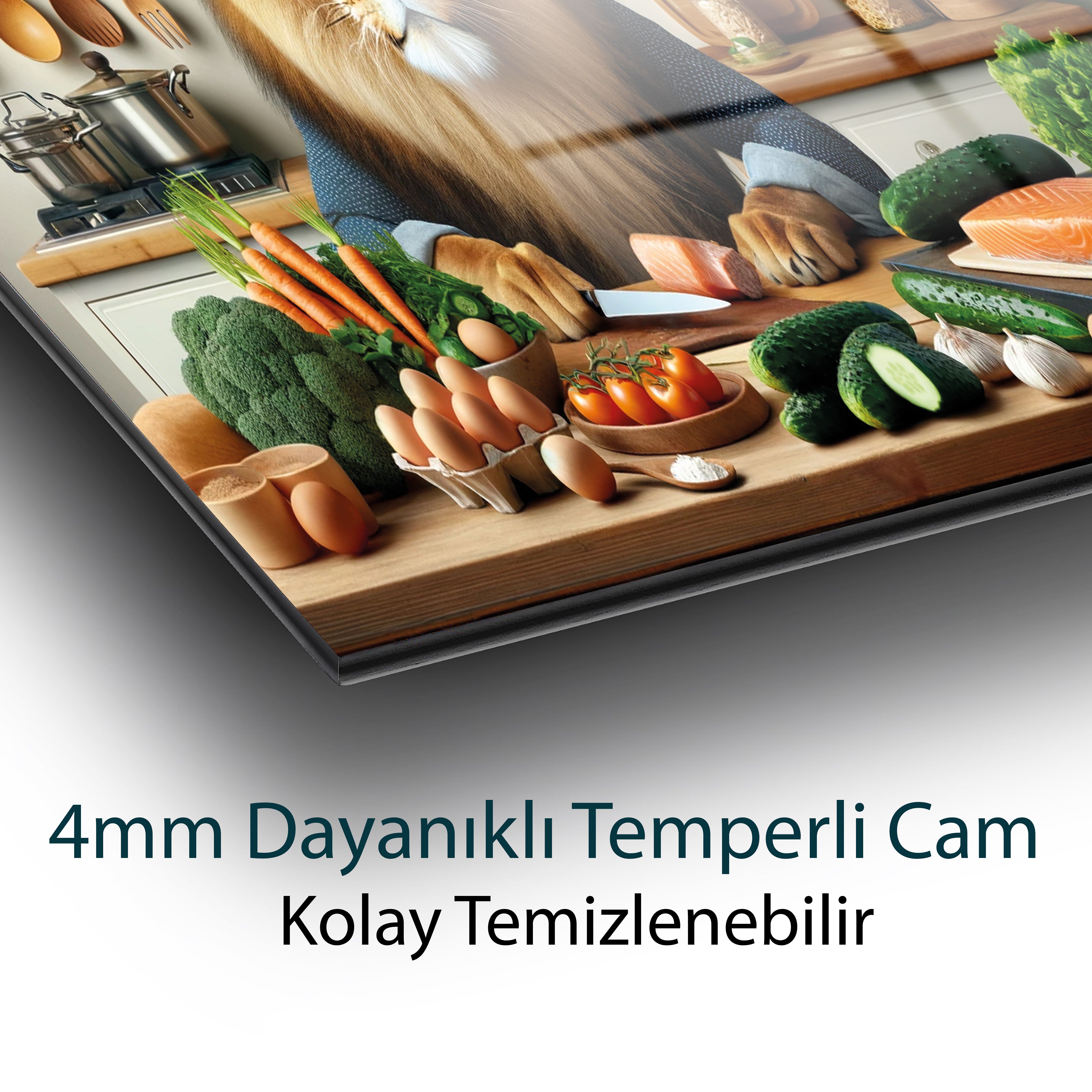 Şef  Aslan Figürlü Cam Tablo  Modern Ofis Makam Odası Hediyelik Büyük Tablo Duvar Dekoru 