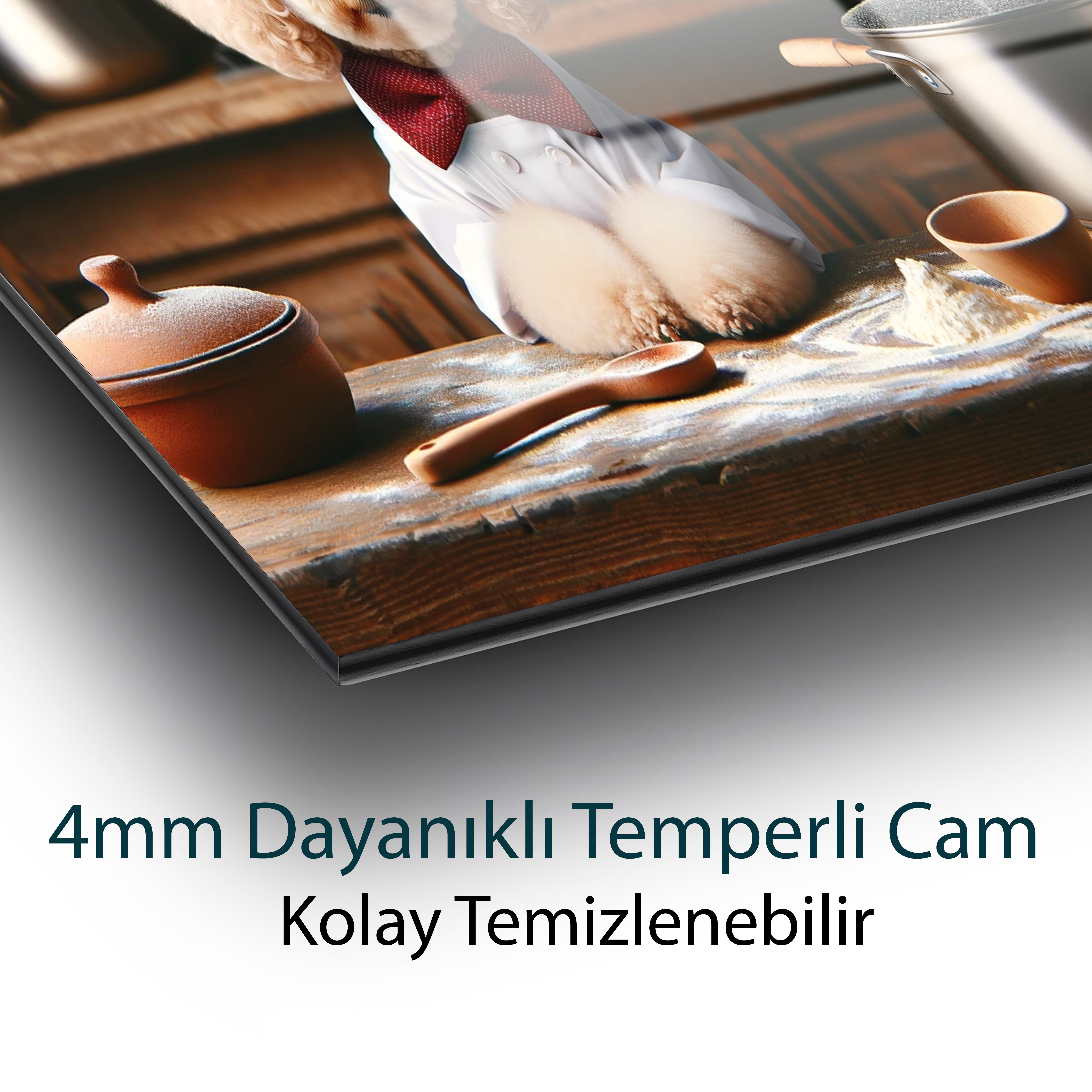 Şef Köpek Figürlü Cam Tablo  Modern Ofis Makam Odası Hediyelik Büyük Tablo Duvar Dekoru 