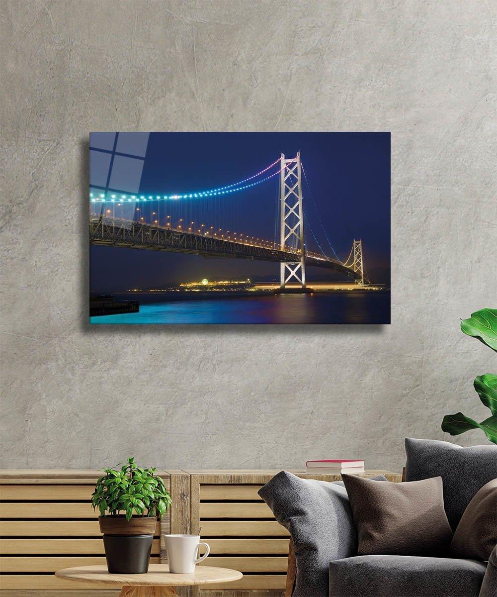 Şehir köprü Manzaralı Cam Tablo  4mm Dayanıklı Temperli Cam, Bridge City View Glass Wall Decor