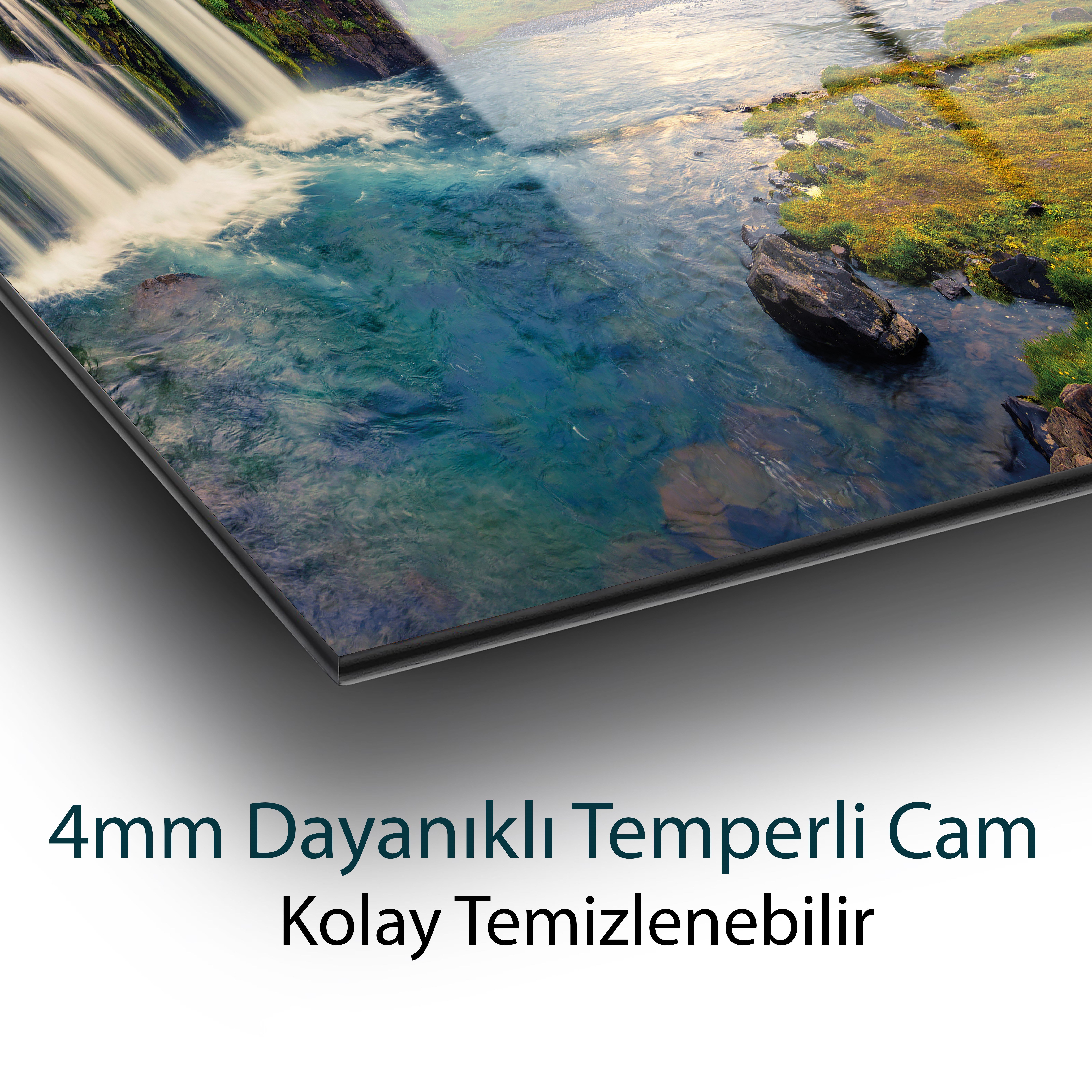 Şelale Manzara Cam Tablo Hediyelik Büyük Tablo Ev Ofis Dekoru