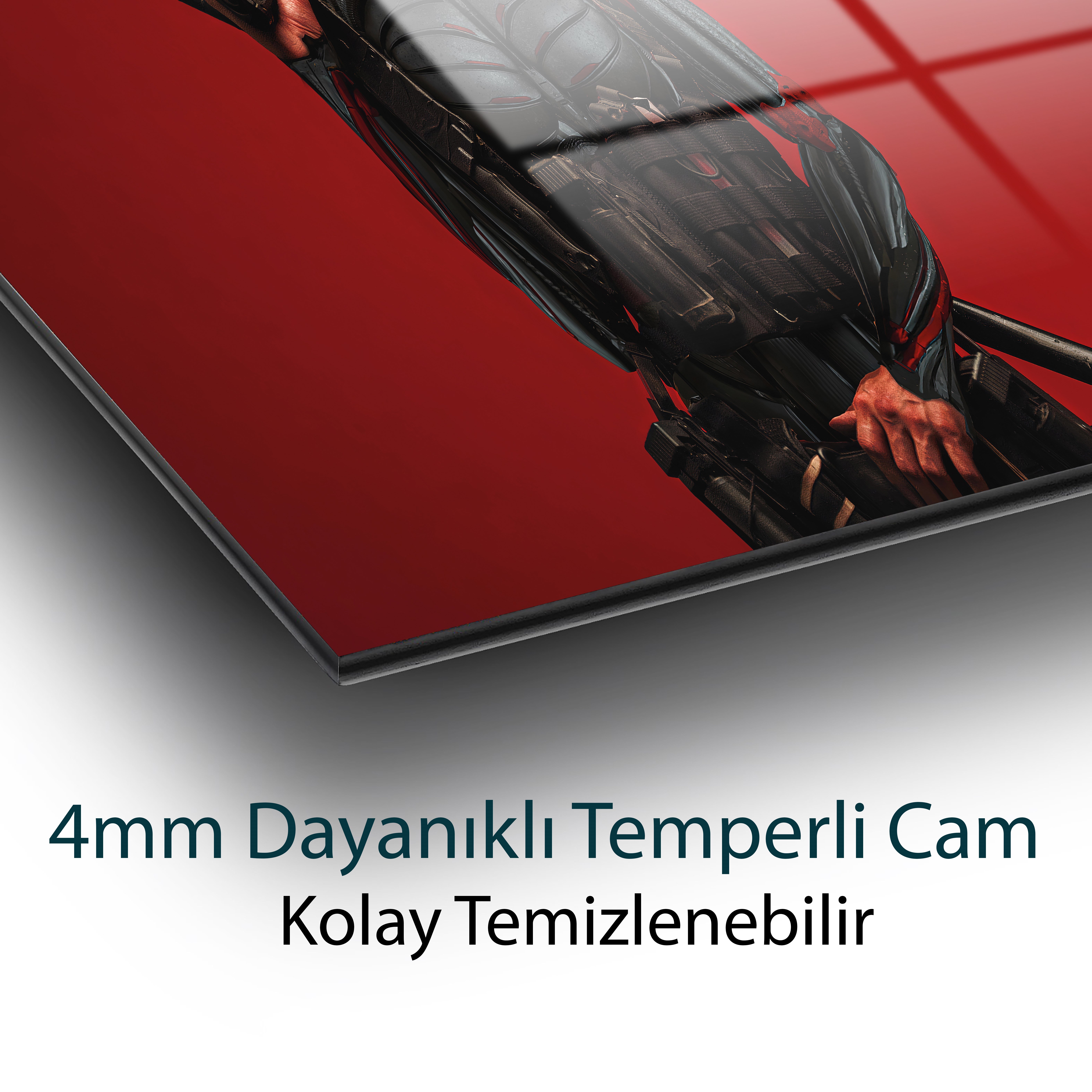 Siber Ninja Cam Tablo | Fütüristik Savaşçı Temperli Cam Duvar Tablosu | 4 mm Dekoratif Cam Tablo