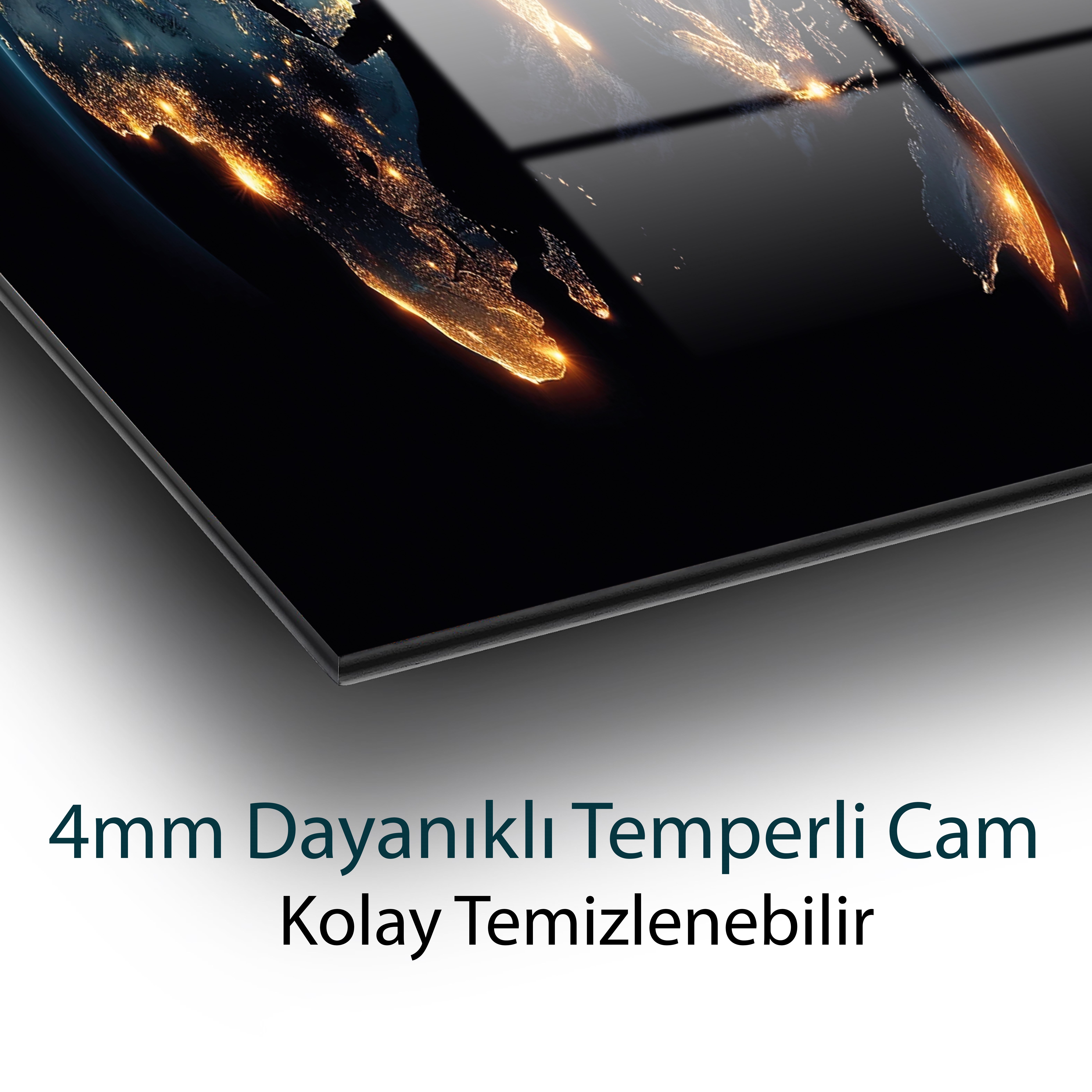 Soyut Dünya Haritası Cam Tablo  Modern Ofis Makam Odası Hediyelik Büyük Tablo Duvar Dekoru 