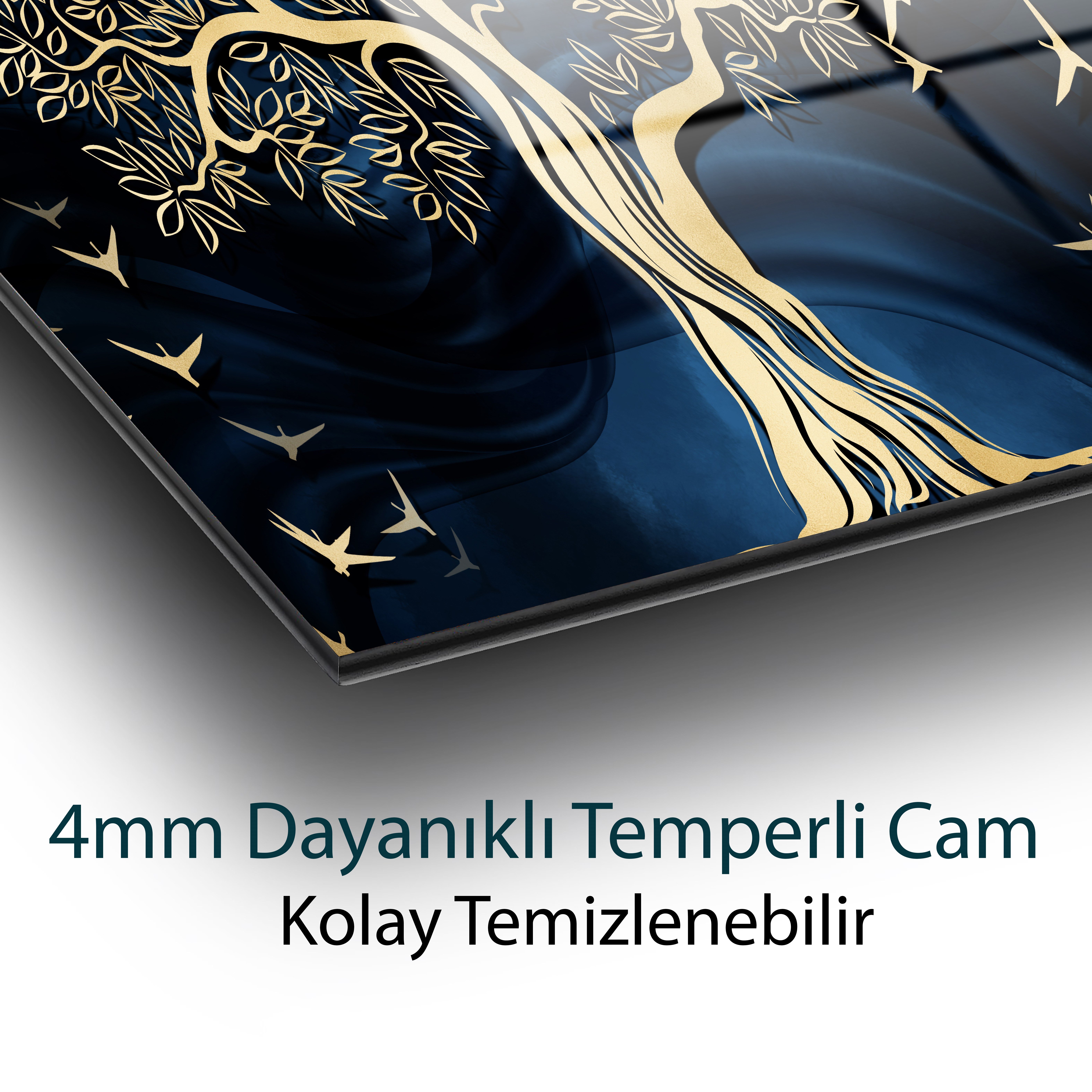 Soyut Gold Ağaç Cam Tablo  Modern Ofis Makam Odası Hediyelik Büyük Tablo Duvar Dekoru 