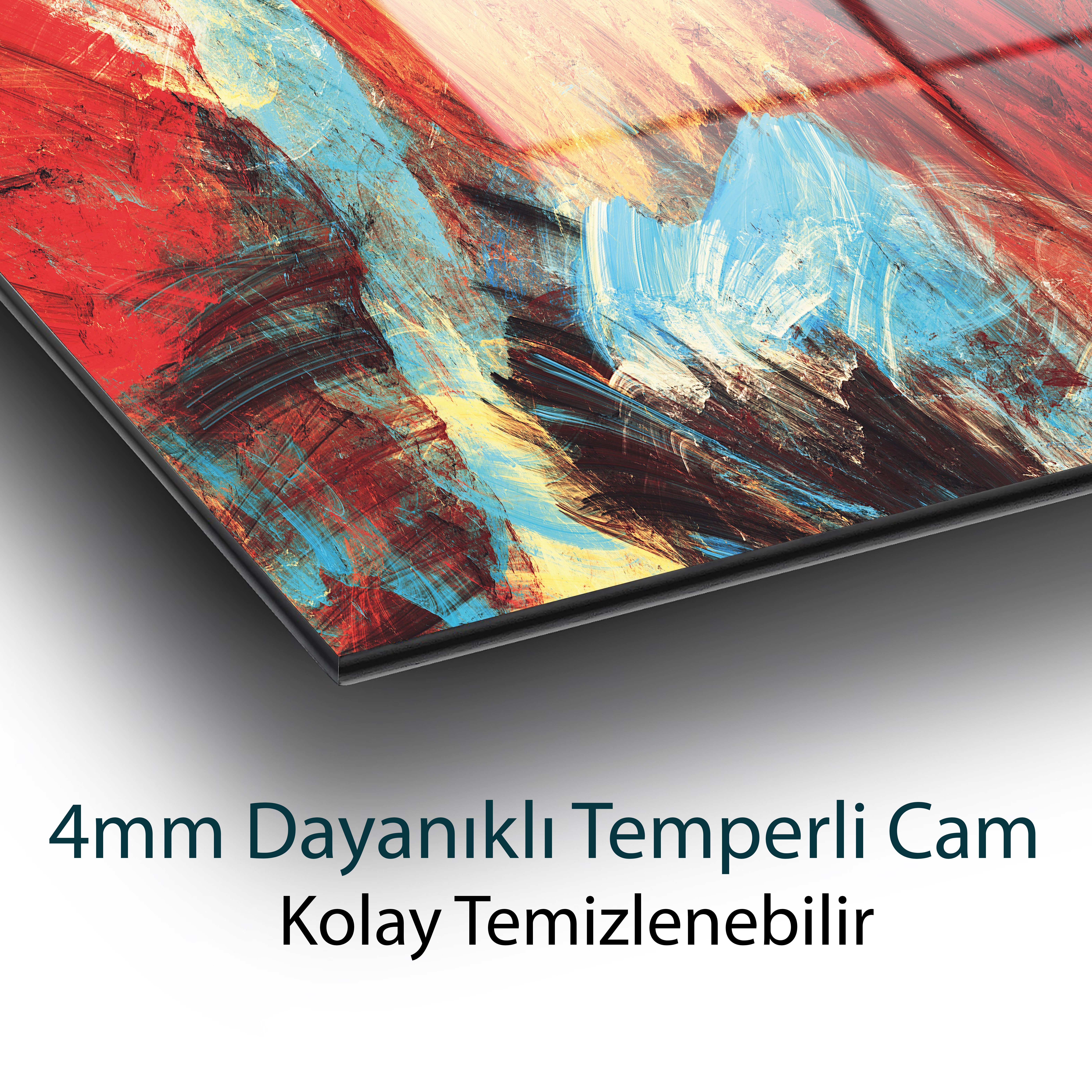 Soyut Renk Patlaması Temperli Cam Tablo | Modern Sanat Duvar Dekoru | Renkli Cam Tablo