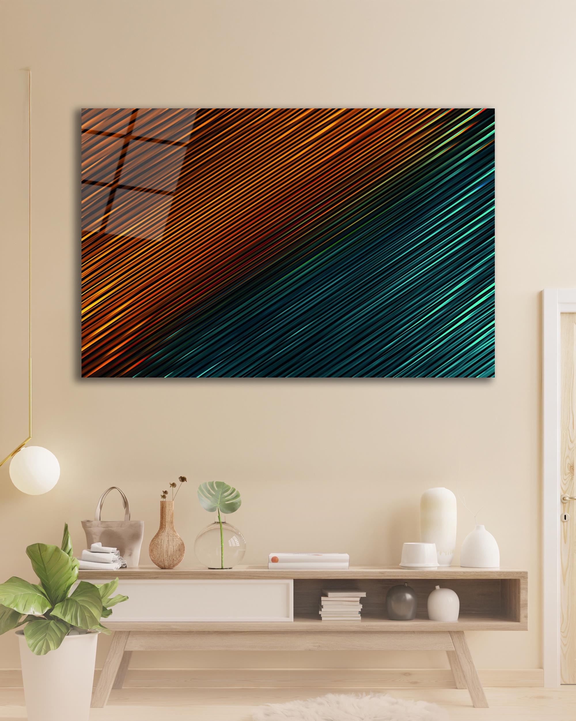 Soyut Renkli Çizgisel Cam Tablo , Ev Ofis Salon Hediyelik Duvar Dekoru 