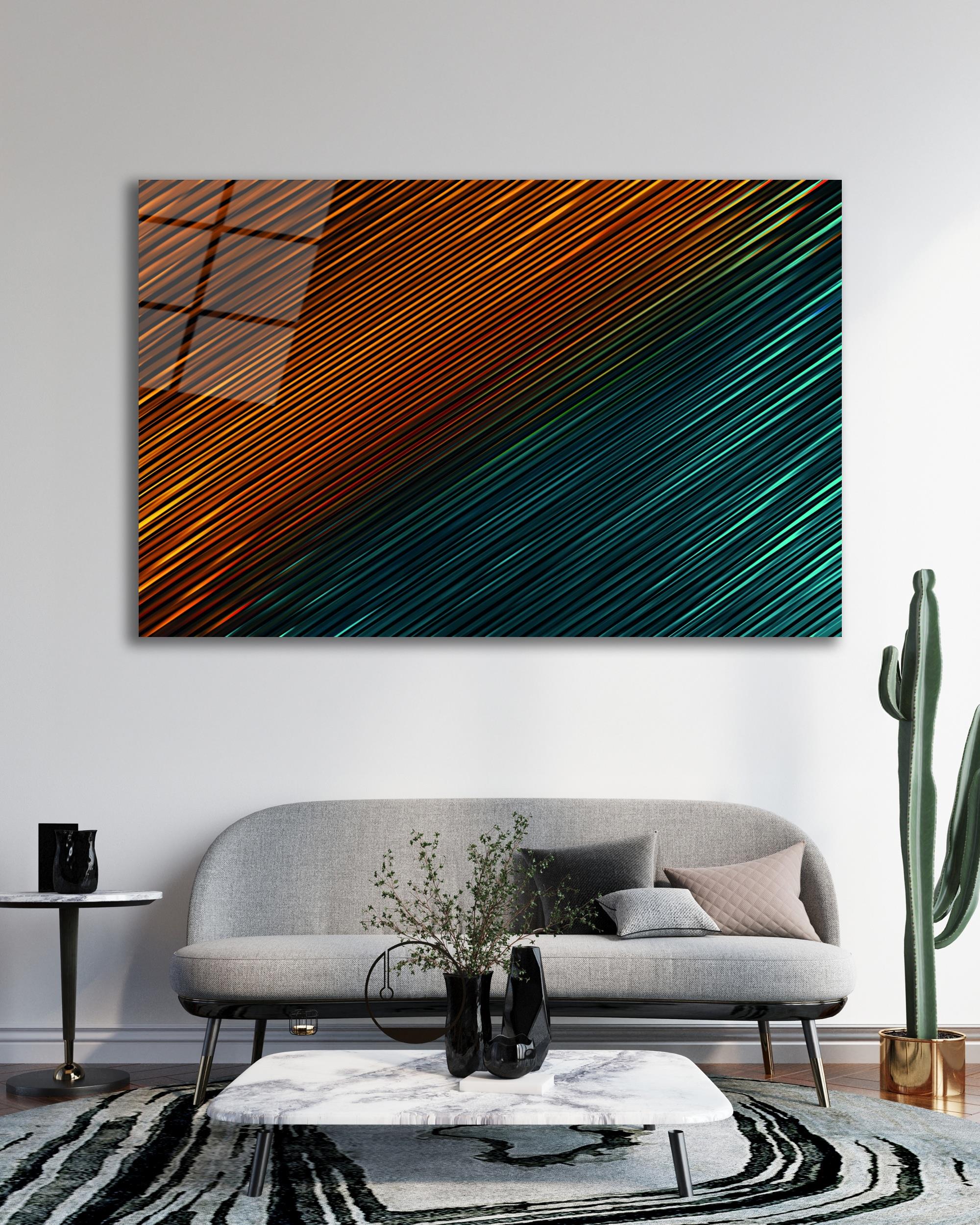 Soyut Renkli Çizgisel Cam Tablo , Ev Ofis Salon Hediyelik Duvar Dekoru 