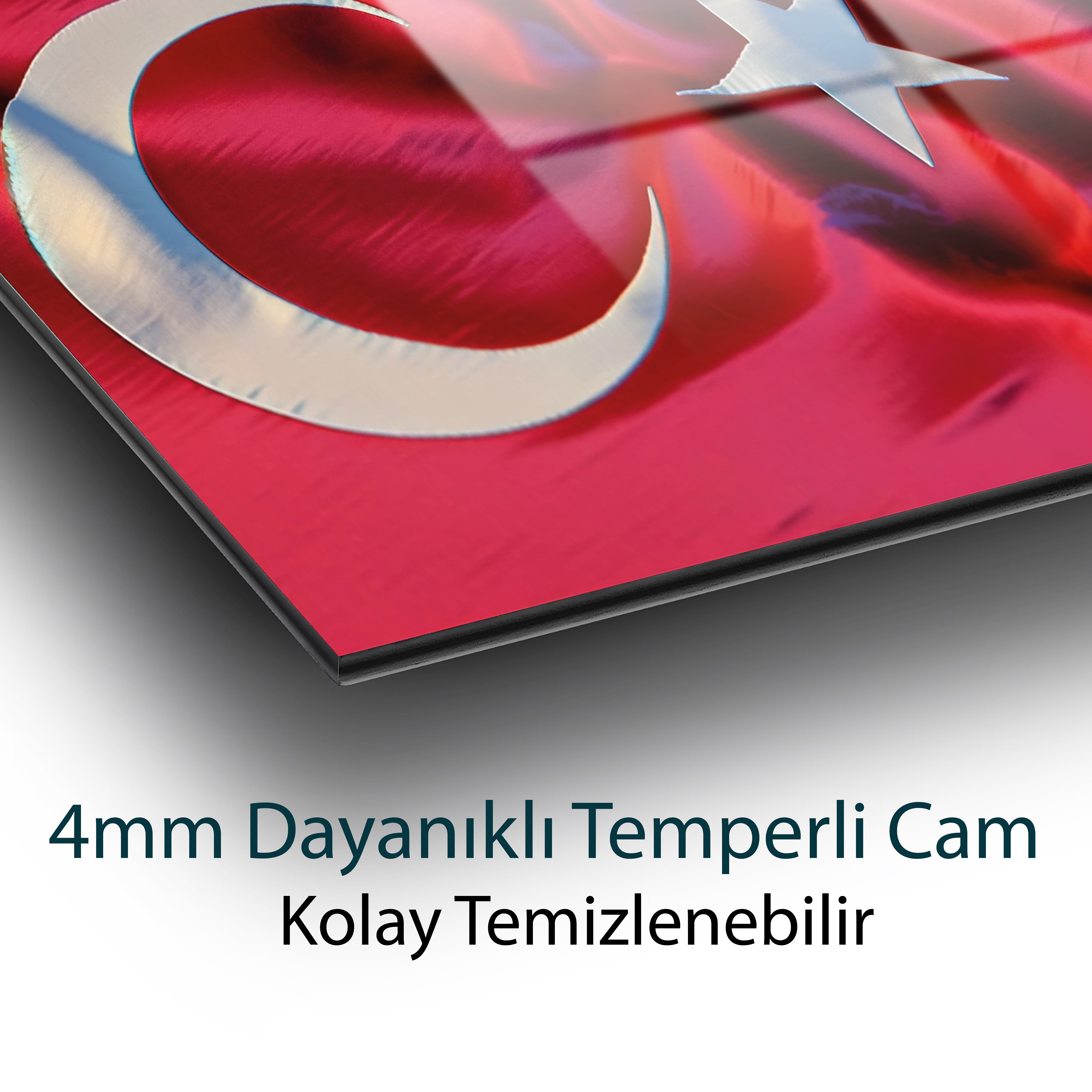 Soyut Türk Bayrağı Cam Tablo  Modern Ofis Makam Odası Hediyelik Büyük Tablo Duvar Dekoru 