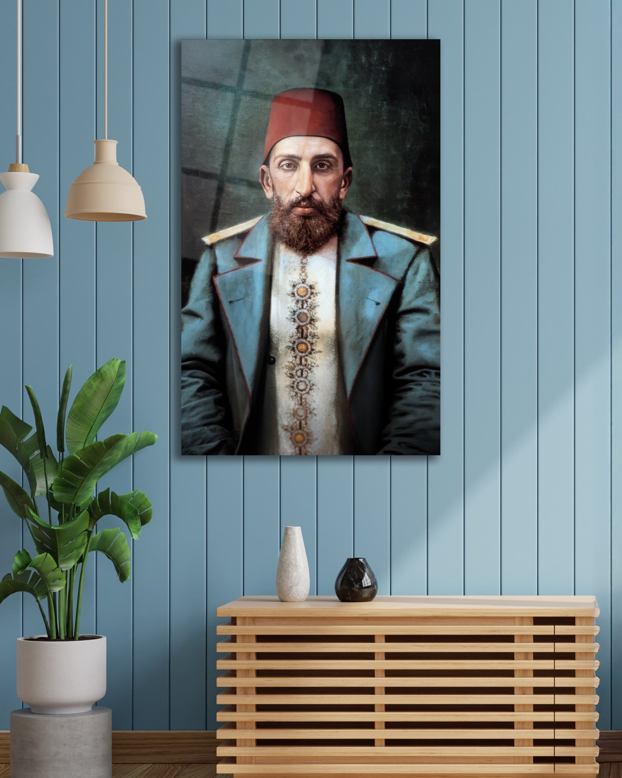 Sultan II. Abdülhamid Han Cam Tablo | Osmanlı Padişahı Portresi | 4 mm Temperli Cam Duvar Tablosu