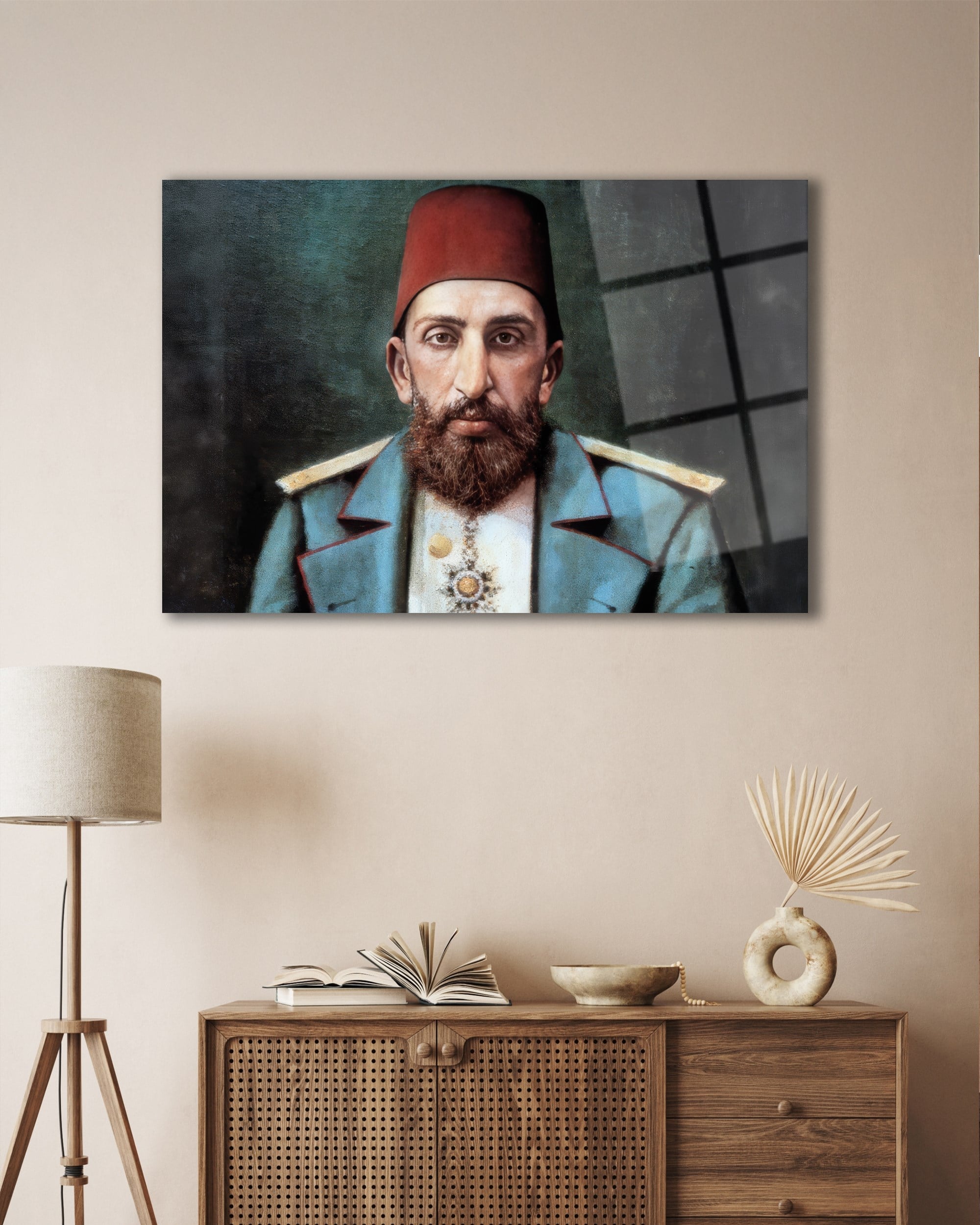 Sultan II. Abdülhamid Han Osmanlı Portresi Temperli Cam Tablo