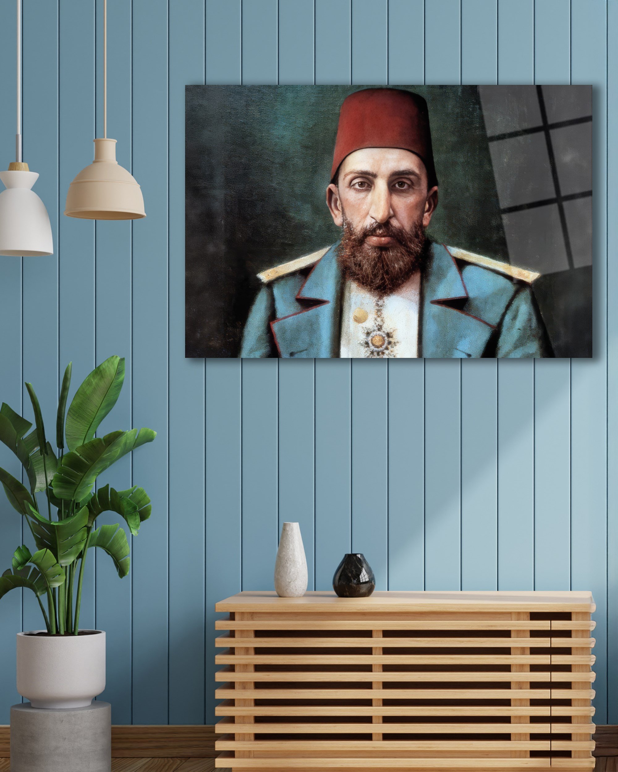 Sultan II. Abdülhamid Han Osmanlı Portresi Temperli Cam Tablo
