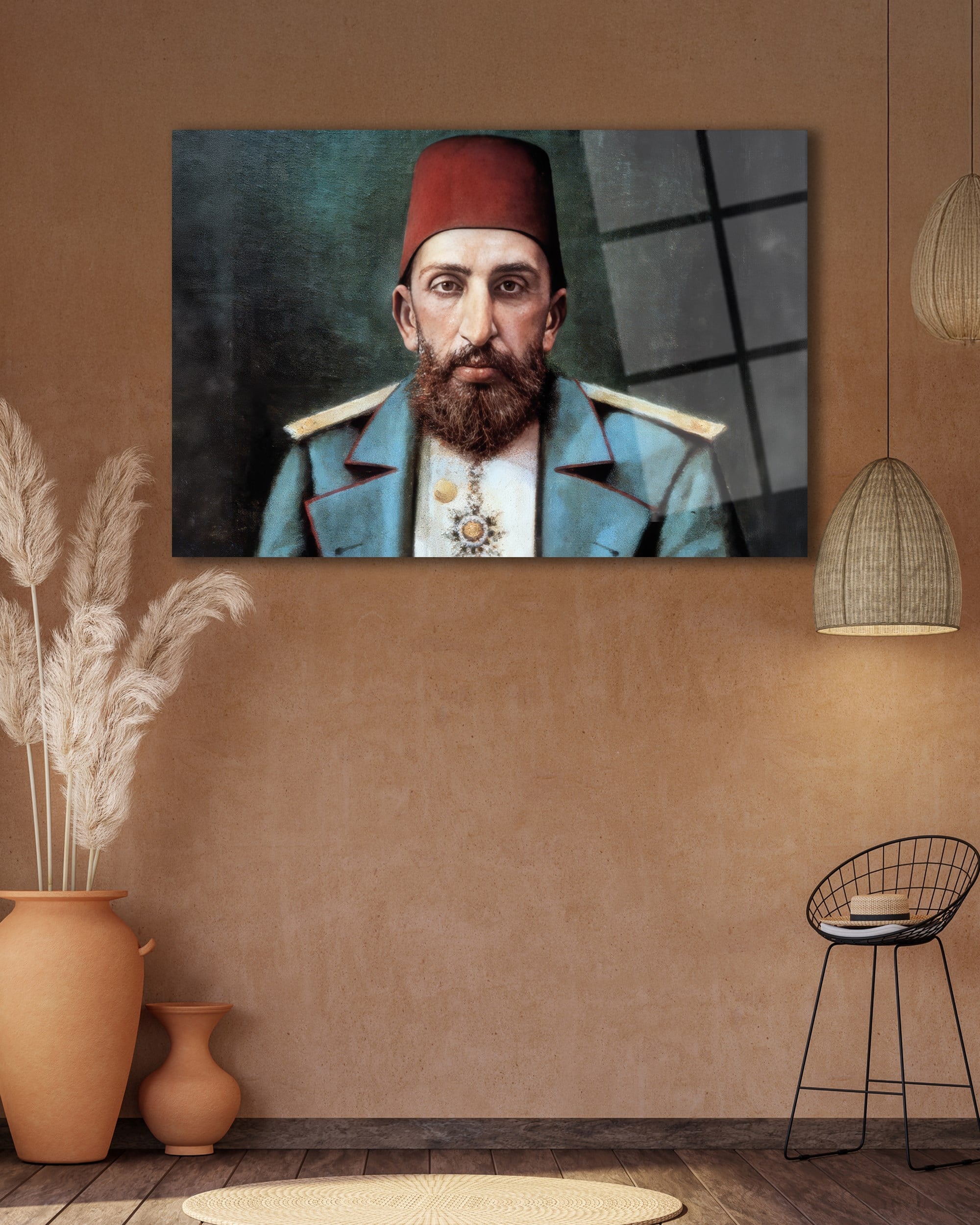Sultan II. Abdülhamid Han Osmanlı Portresi Temperli Cam Tablo