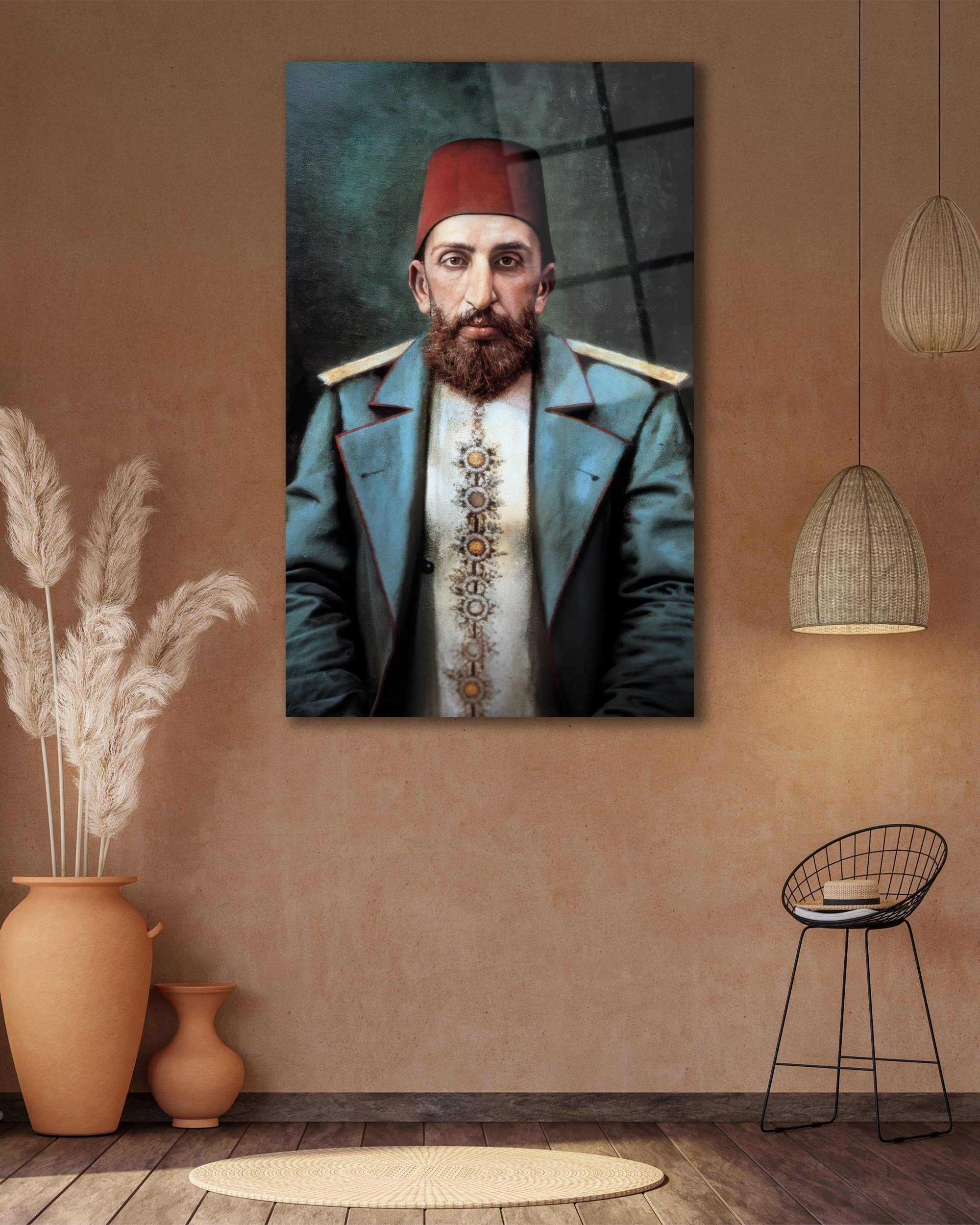 Sultan II. Abdülhamid Han Cam Tablo | Osmanlı Padişahı Portresi | 4 mm Temperli Cam Duvar Tablosu