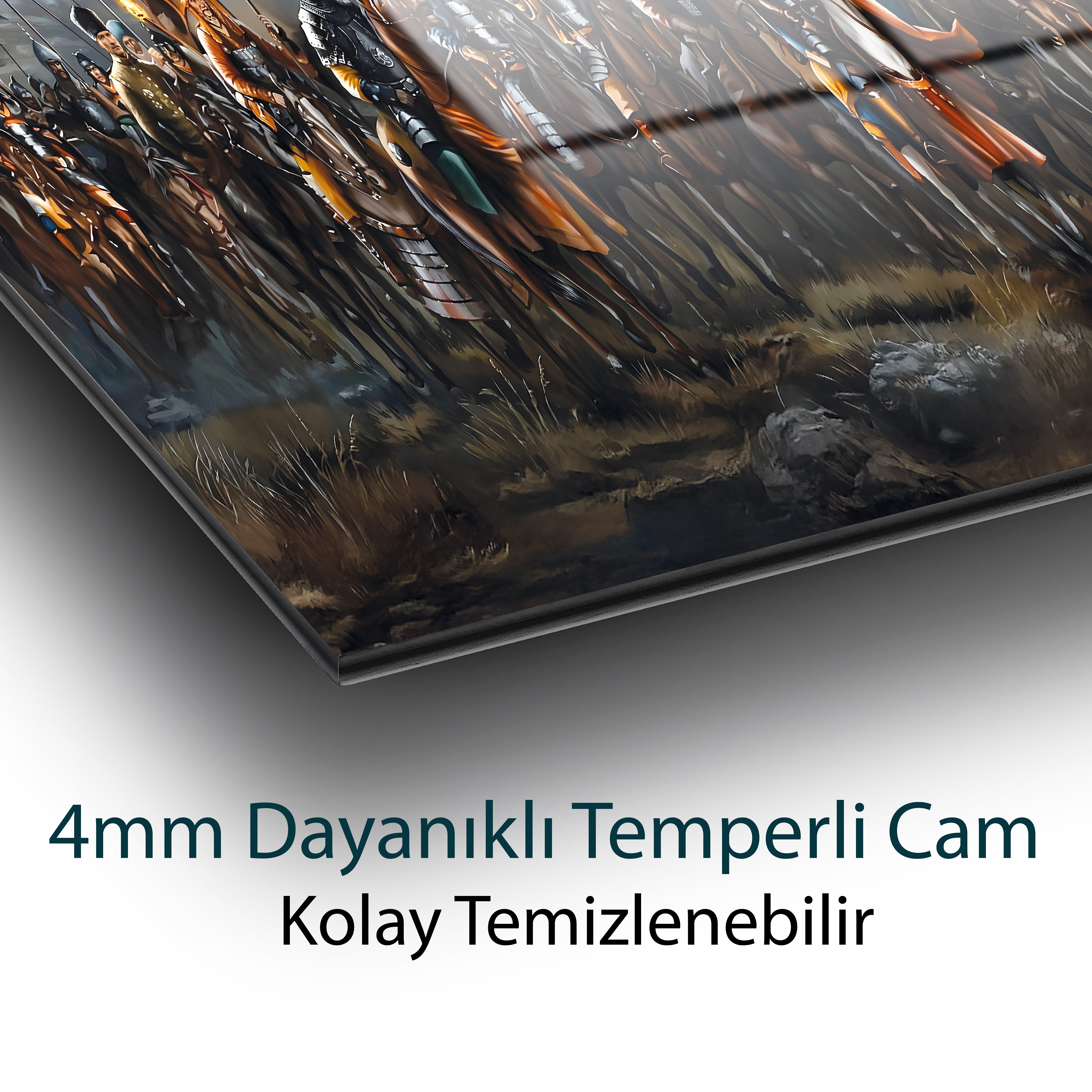 Turan Birliği Türk Devletleri ve Atlı Savaşçılar Temperli Cam Tablo