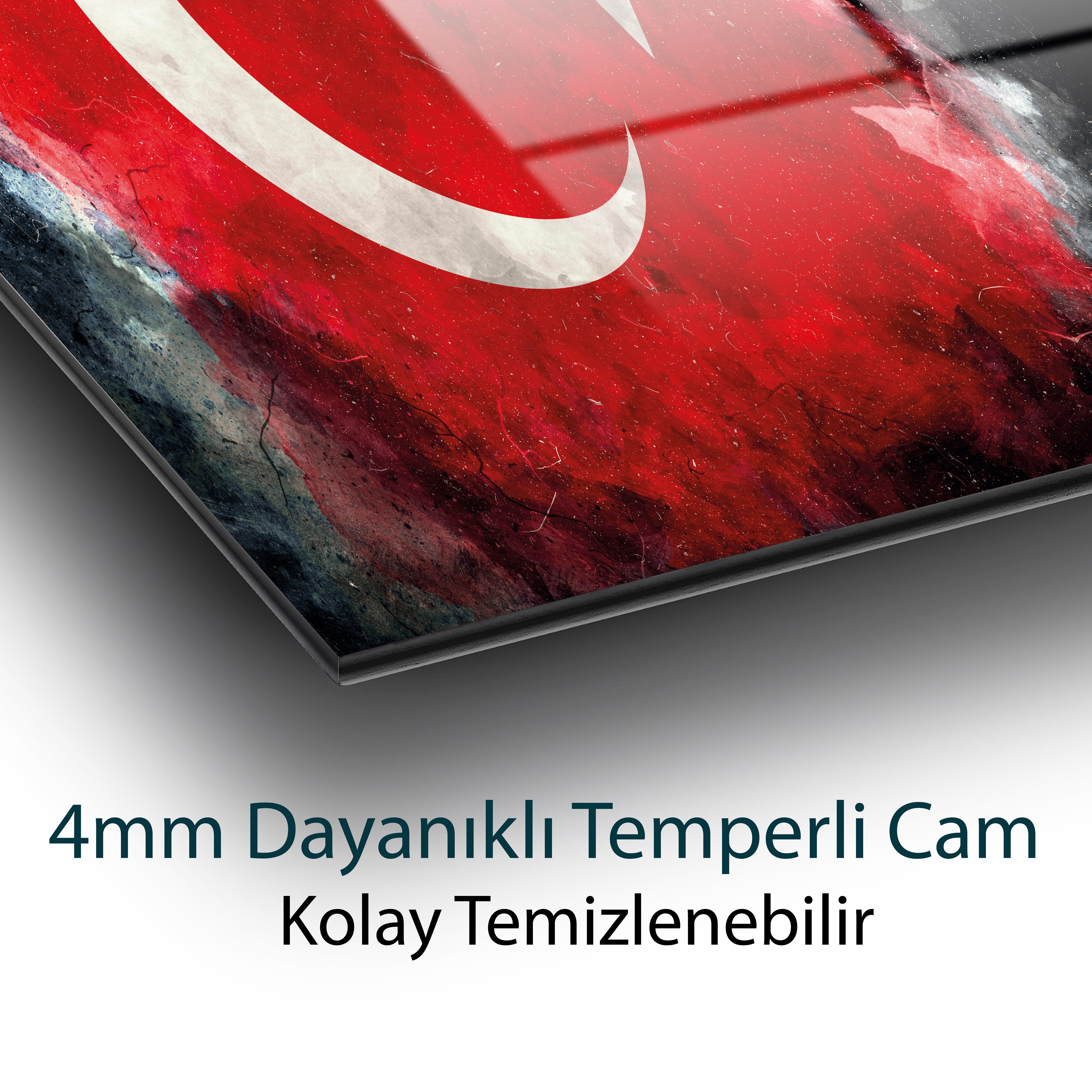Türk Bayrağı Ay Yıldız Cam Tablo Modern Ev Ofis Kurum Hediyelik Duvar Dekoru Bayrak