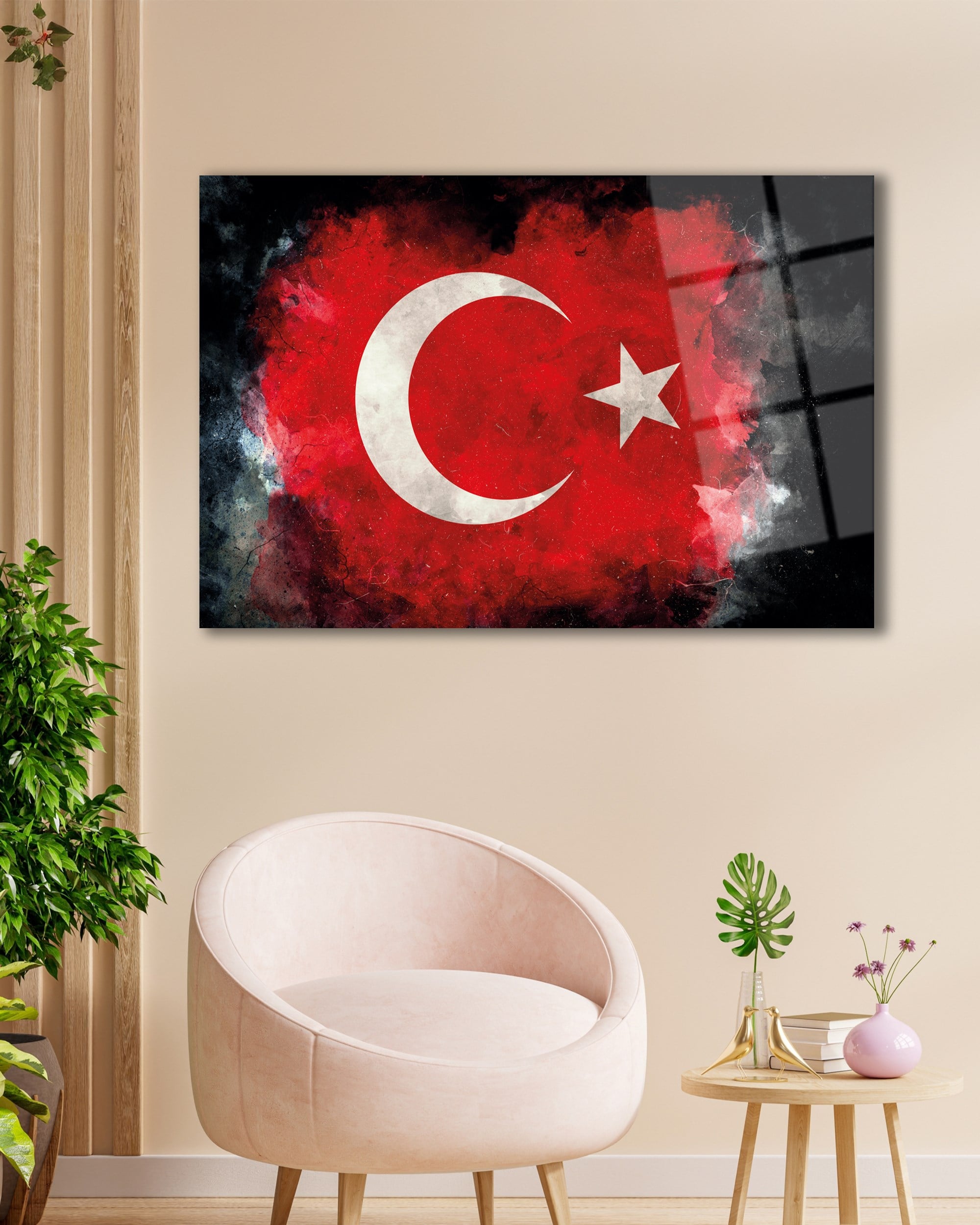 Türk Bayrağı Ay Yıldız Cam Tablo Modern Ev Ofis Kurum Hediyelik Duvar Dekoru Bayrak