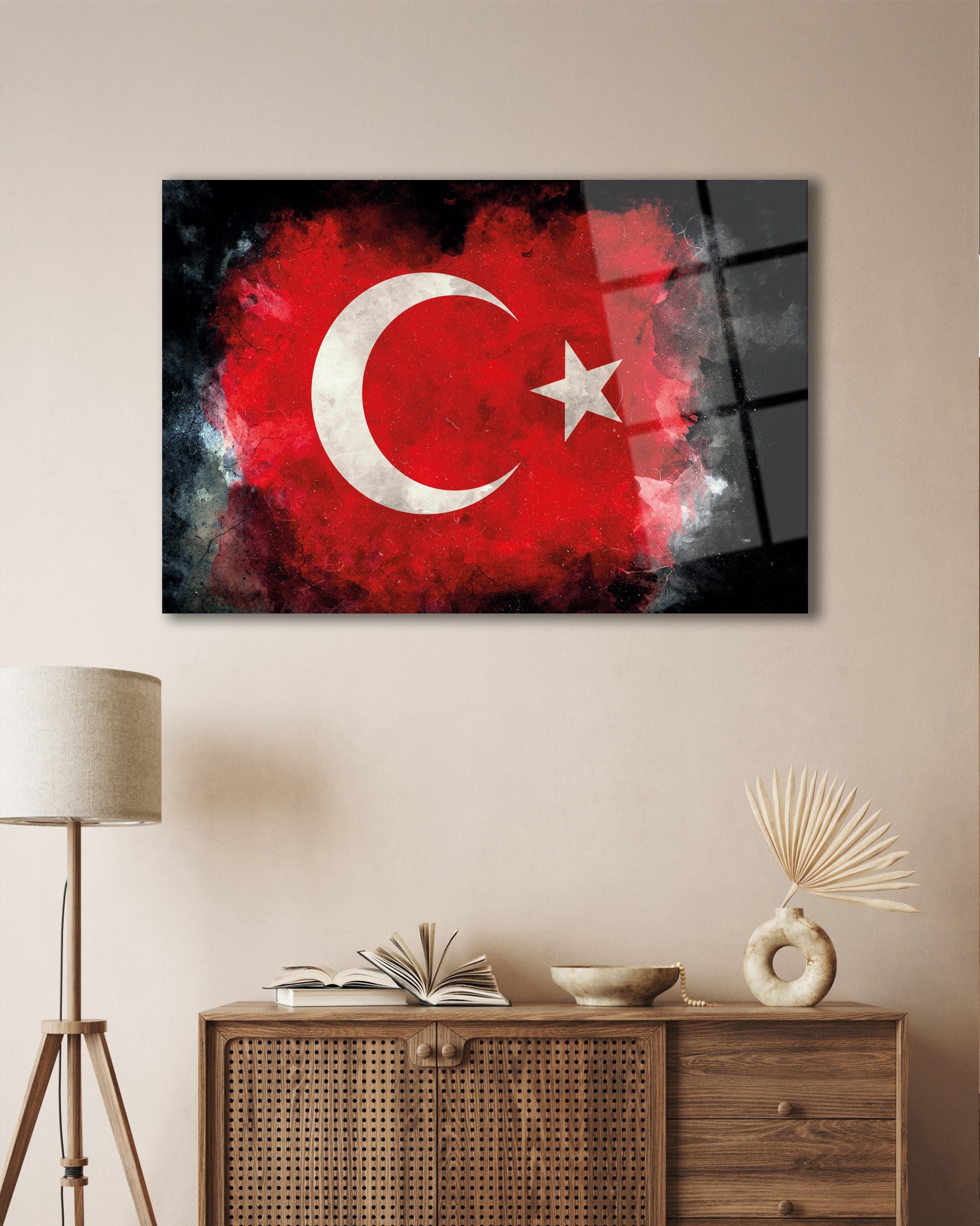 Türk Bayrağı Ay Yıldız Cam Tablo Modern Ev Ofis Kurum Hediyelik Duvar Dekoru Bayrak