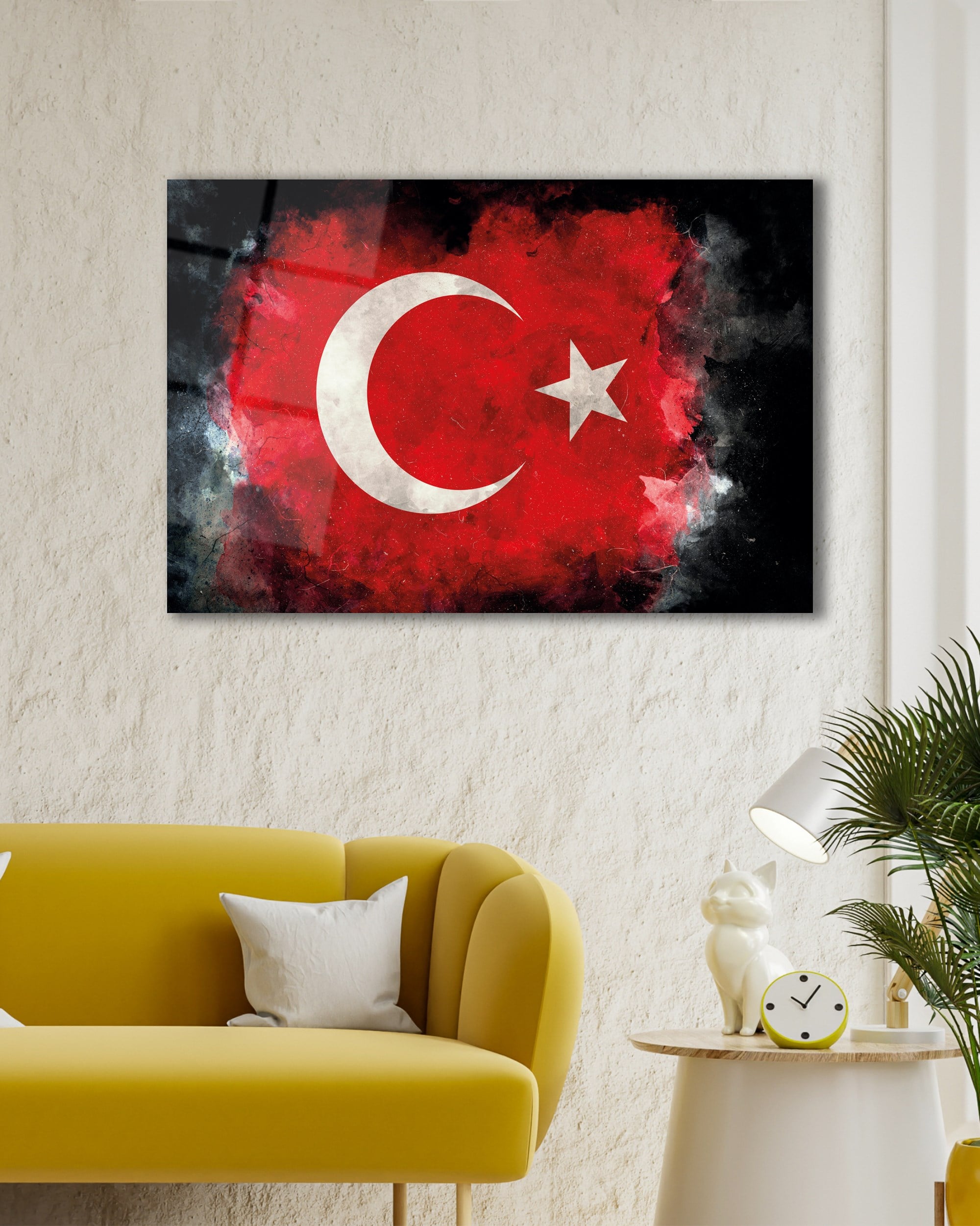 Türk Bayrağı Ay Yıldız Cam Tablo Modern Ev Ofis Kurum Hediyelik Duvar Dekoru Bayrak