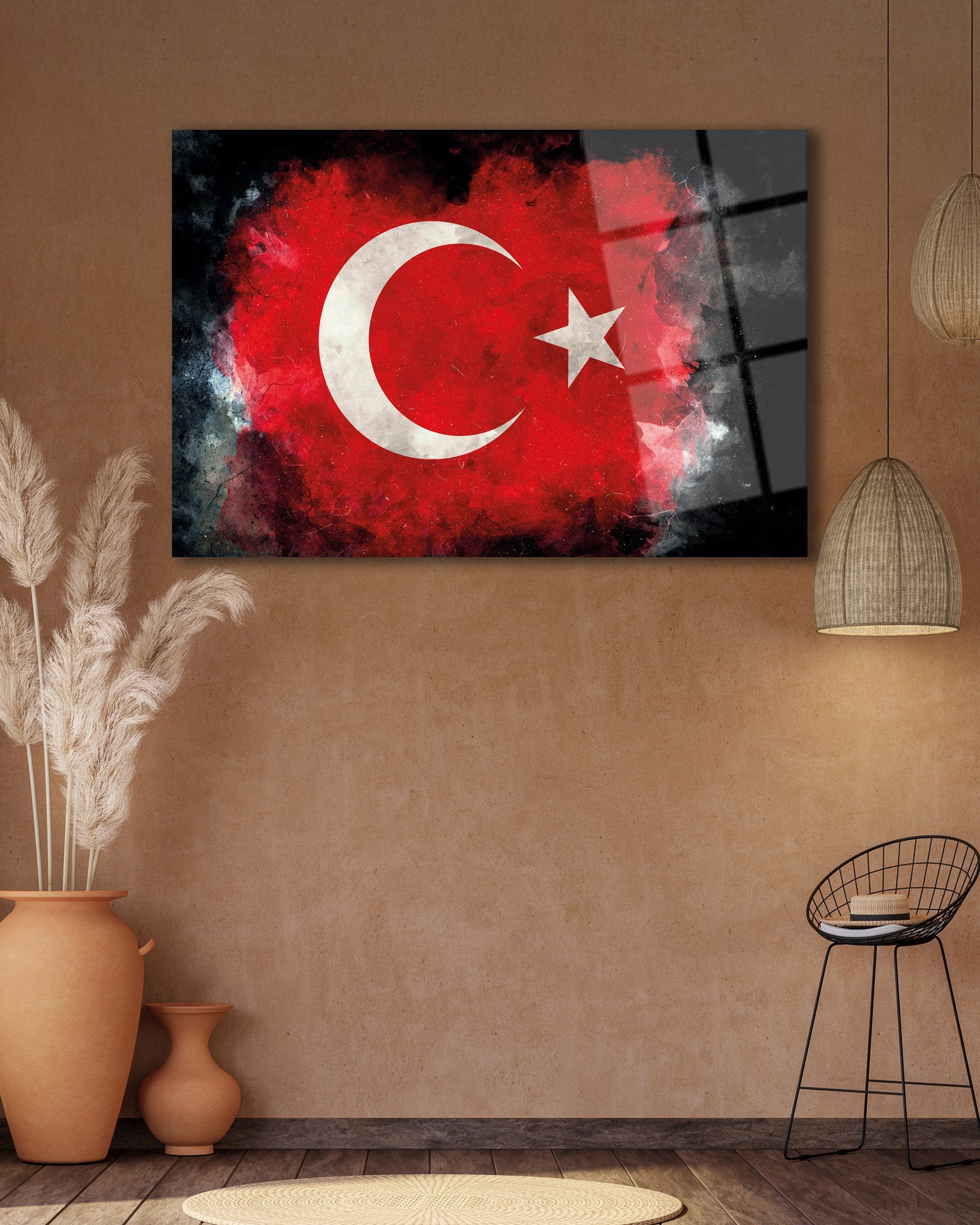 Türk Bayrağı Ay Yıldız Cam Tablo Modern Ev Ofis Kurum Hediyelik Duvar Dekoru Bayrak