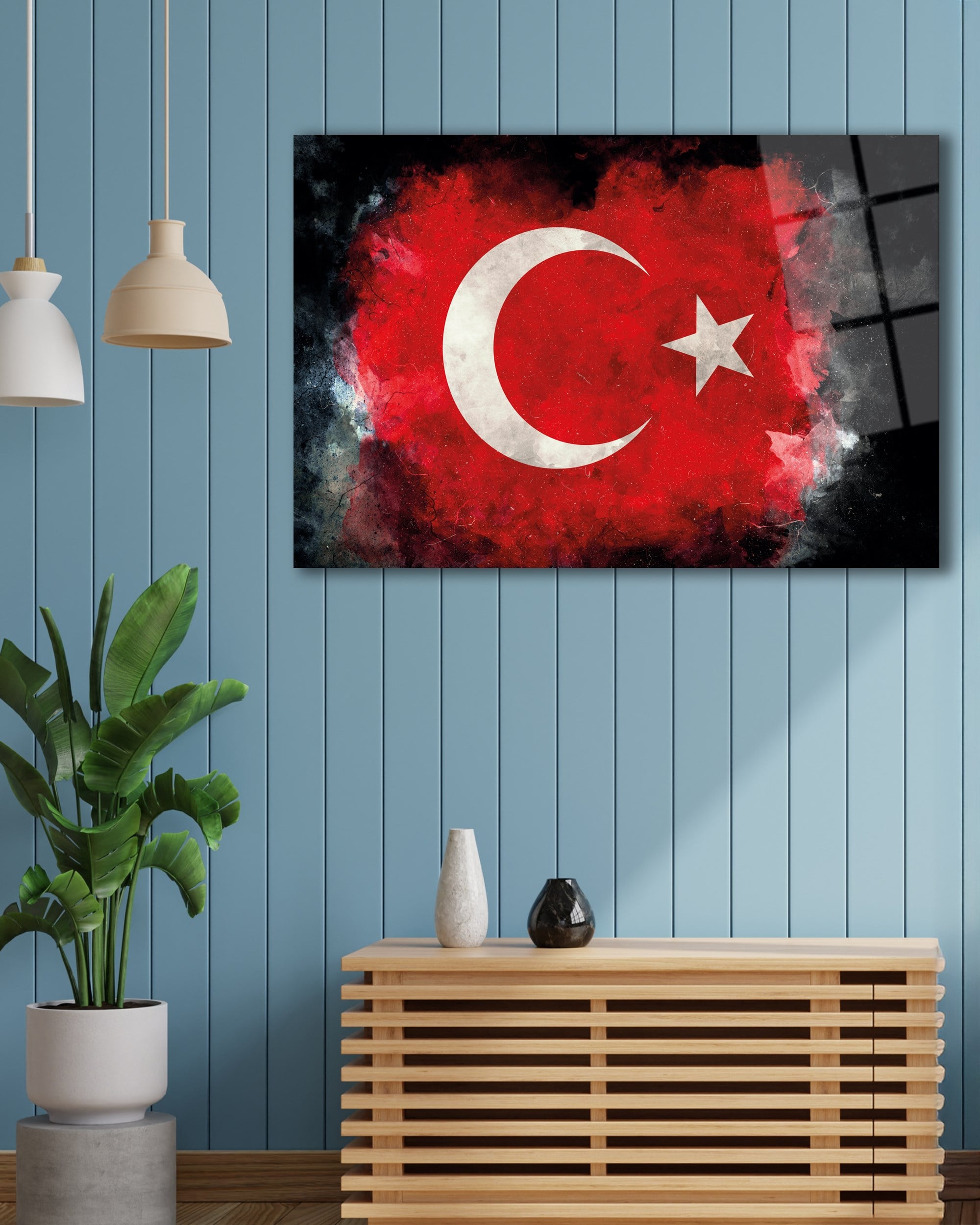 Türk Bayrağı Ay Yıldız Cam Tablo Modern Ev Ofis Kurum Hediyelik Duvar Dekoru Bayrak