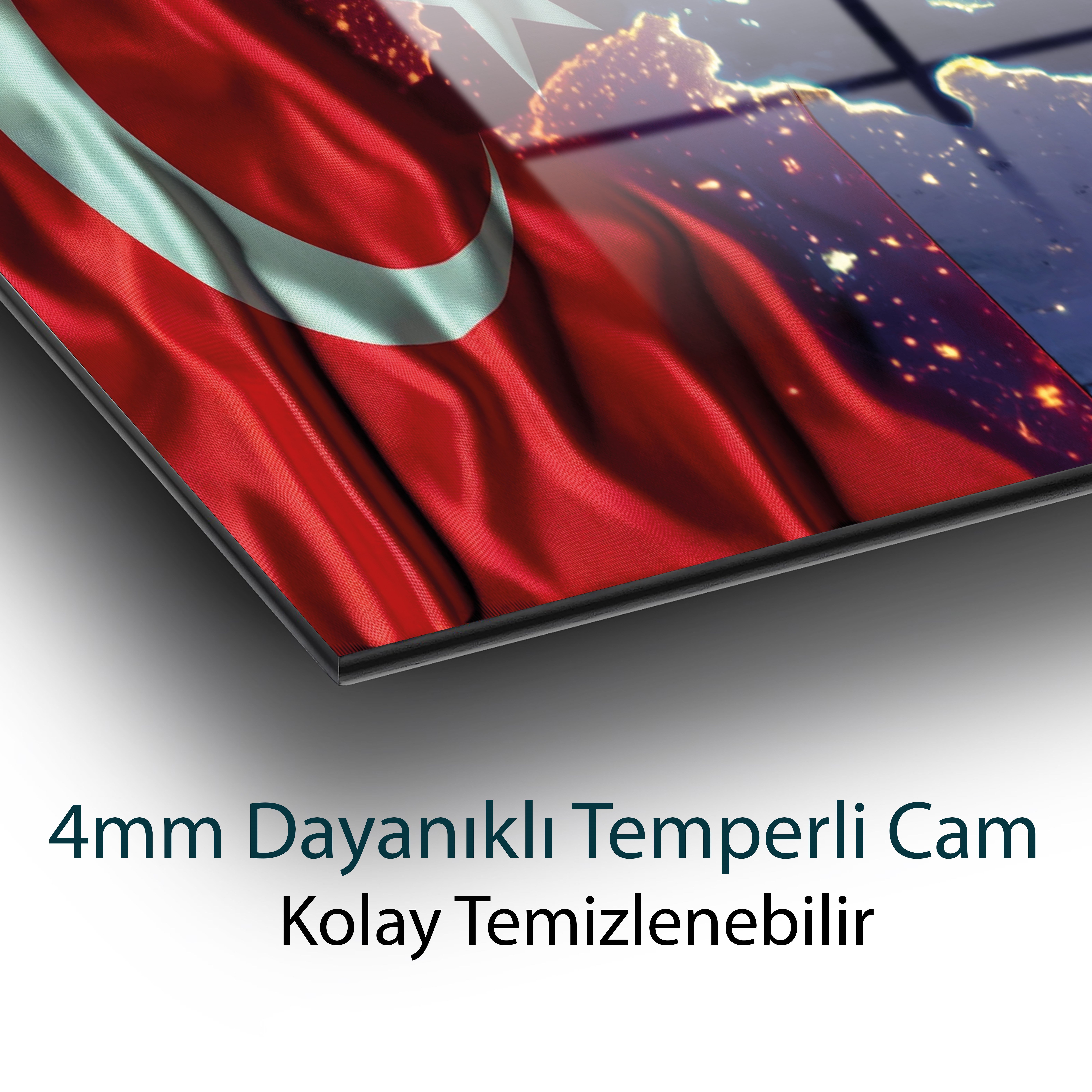 Türk Bayrağı Cam Tablo  Modern Ofis Makam Odası Hediyelik Büyük Tablo Duvar Dekoru 