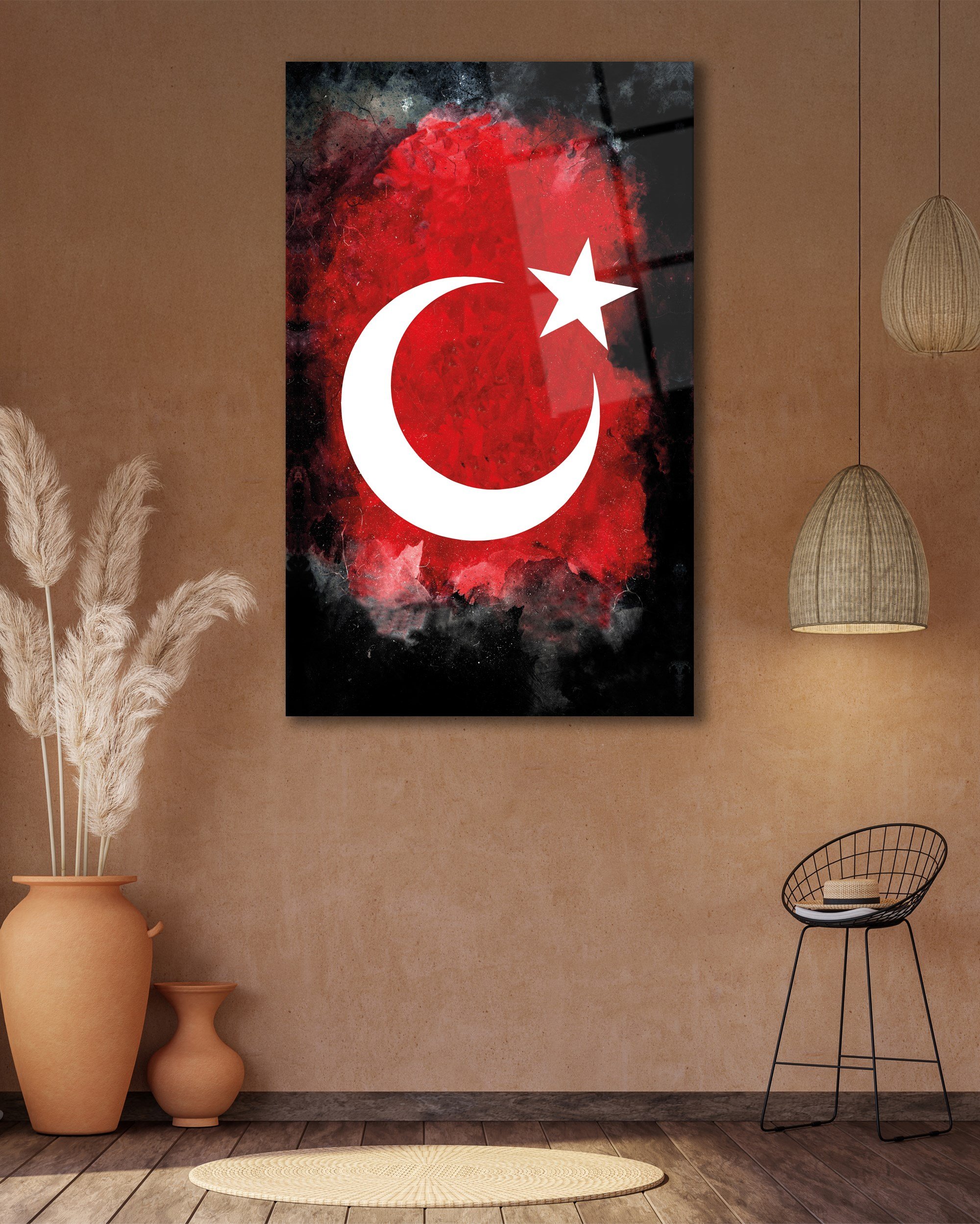 Türk Bayrağı Dikey Cam Tablo Hediyelik Büyük Tablo Ev Ofis Dekoru