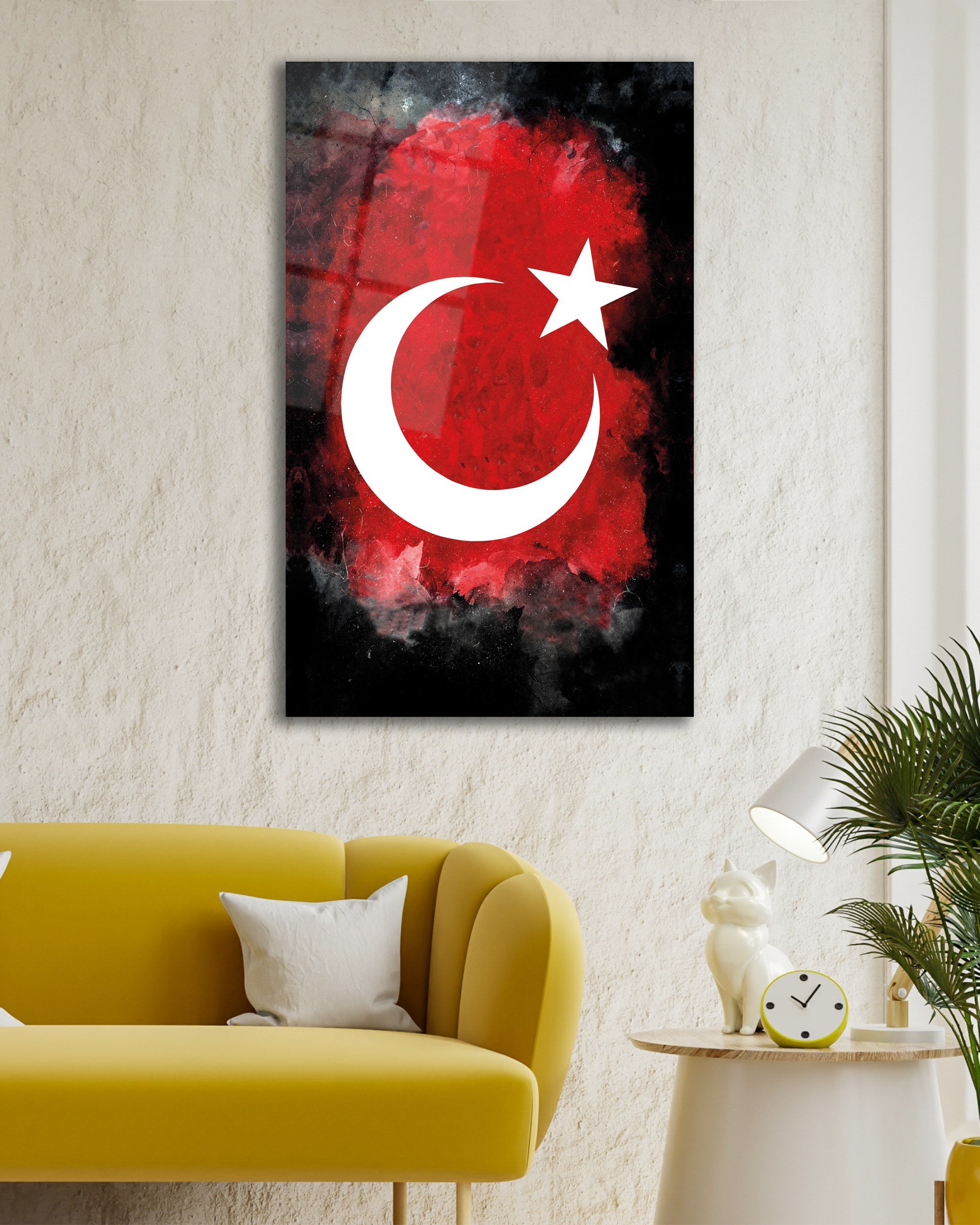 Türk Bayrağı Dikey Cam Tablo Hediyelik Büyük Tablo Ev Ofis Dekoru