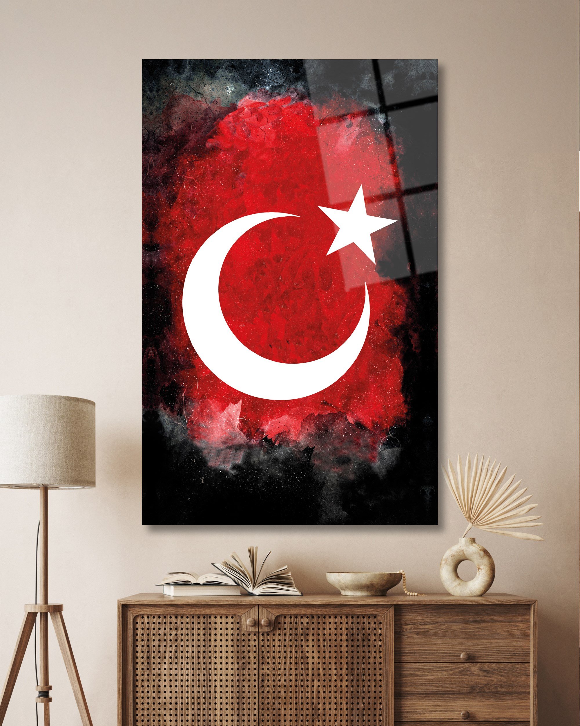 Türk Bayrağı Dikey Cam Tablo Hediyelik Büyük Tablo Ev Ofis Dekoru