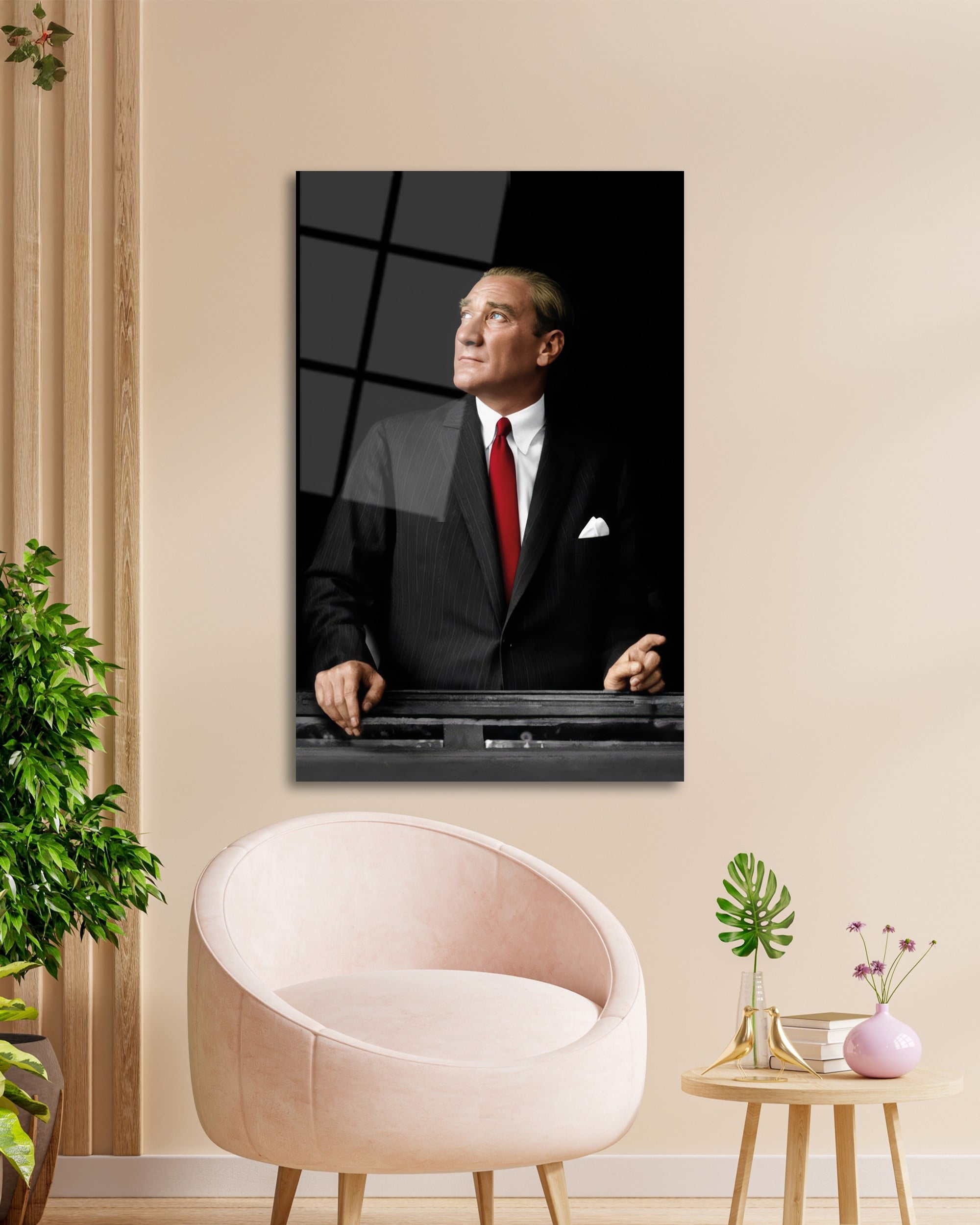 Ufka Bakan Atatürk Cam Tablo | Gemi Güvertesinde Premium Temperli Cam Duvar Tablosu