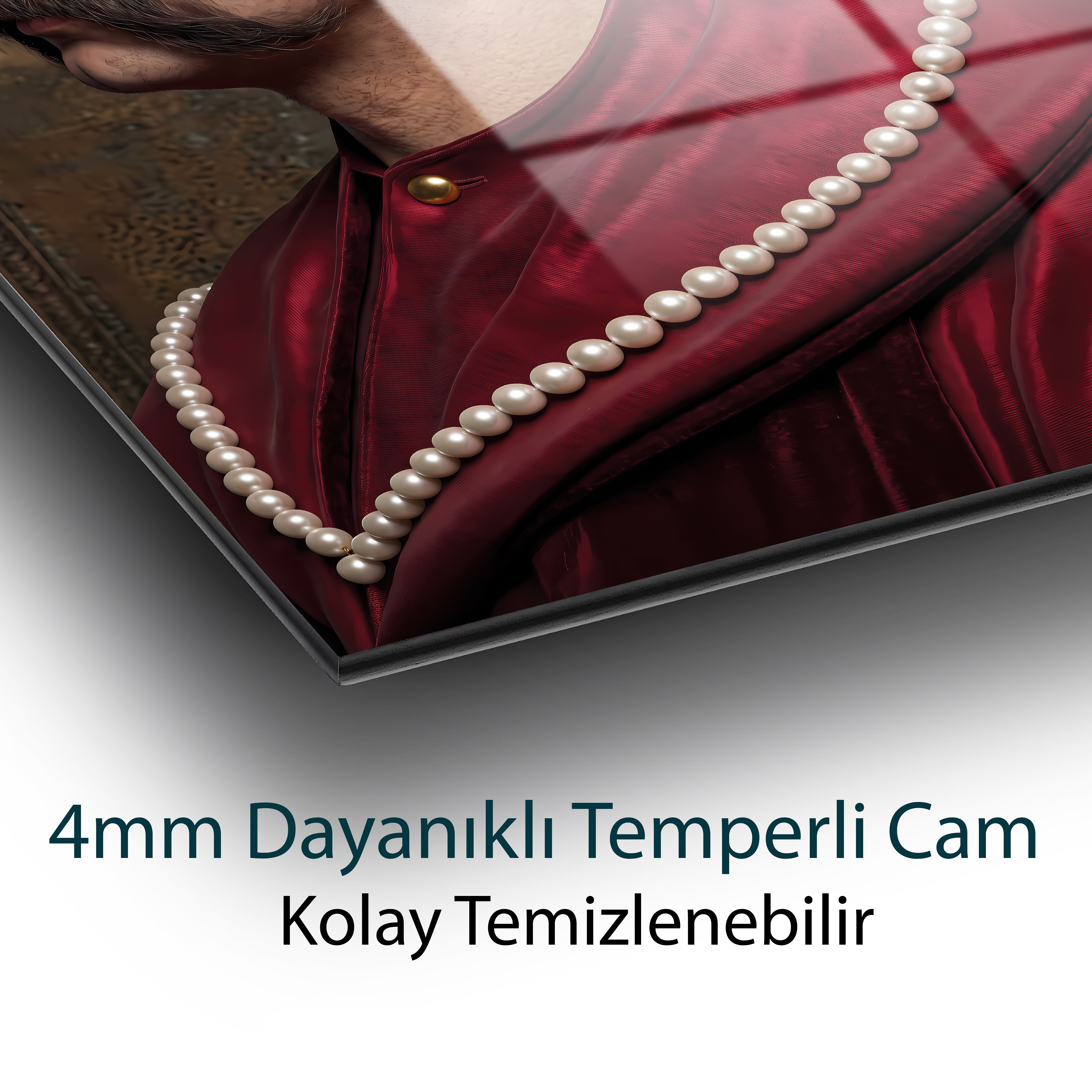 Yavuz Sultan Selim Cam Tablo | Osmanlı Padişahı Portresi | 4 mm Temperli Cam Duvar Tablosu | Premium Dekor
