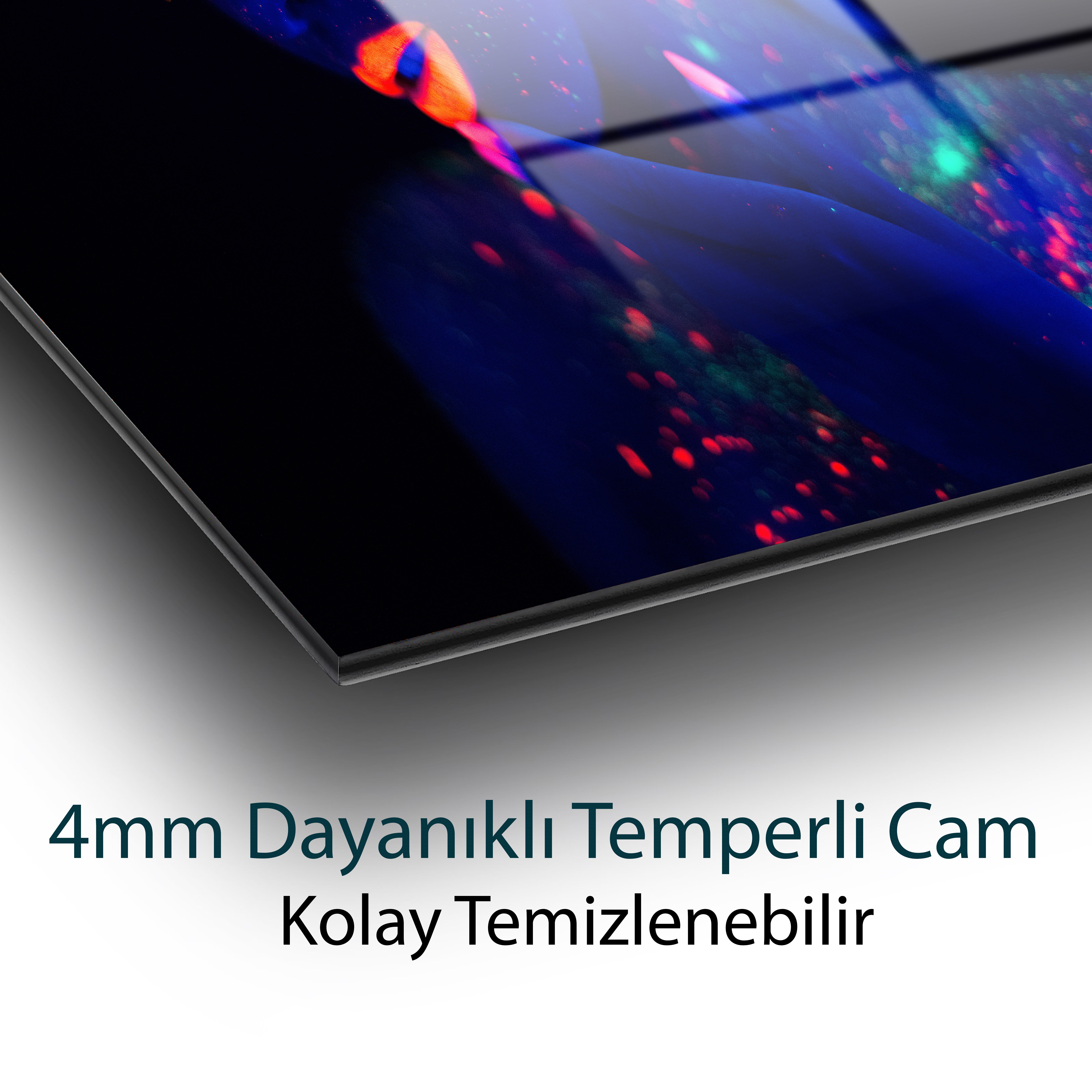 Yeşil,SarıTuruncu,Mor Parıltılı Kadın  4mm Dayanıklı Temperli Cam