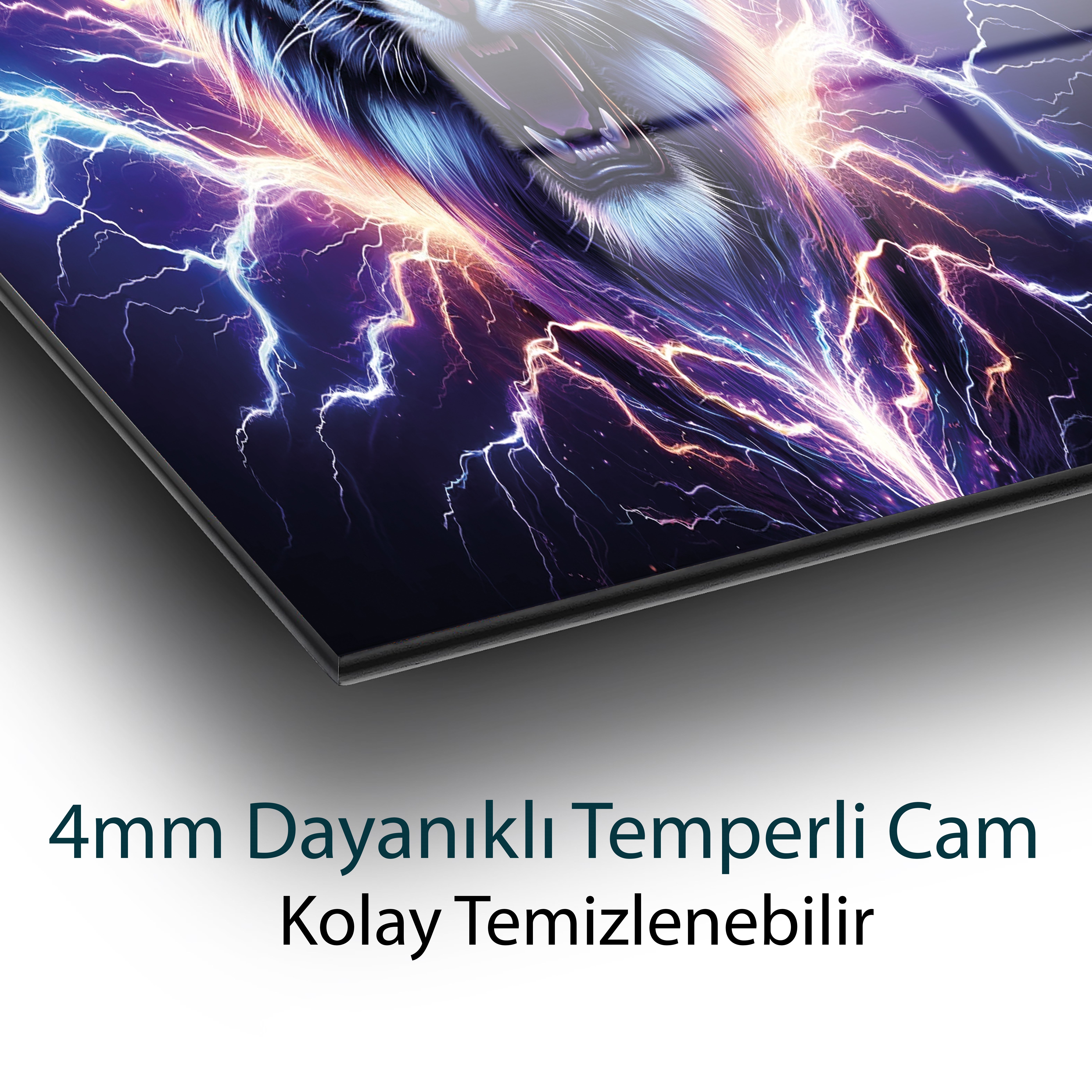 Yıldırım Pençeleri Cam Tablo Yapay Zeka Hediyelik Büyük Tablo Ev Ofis Dekoru
