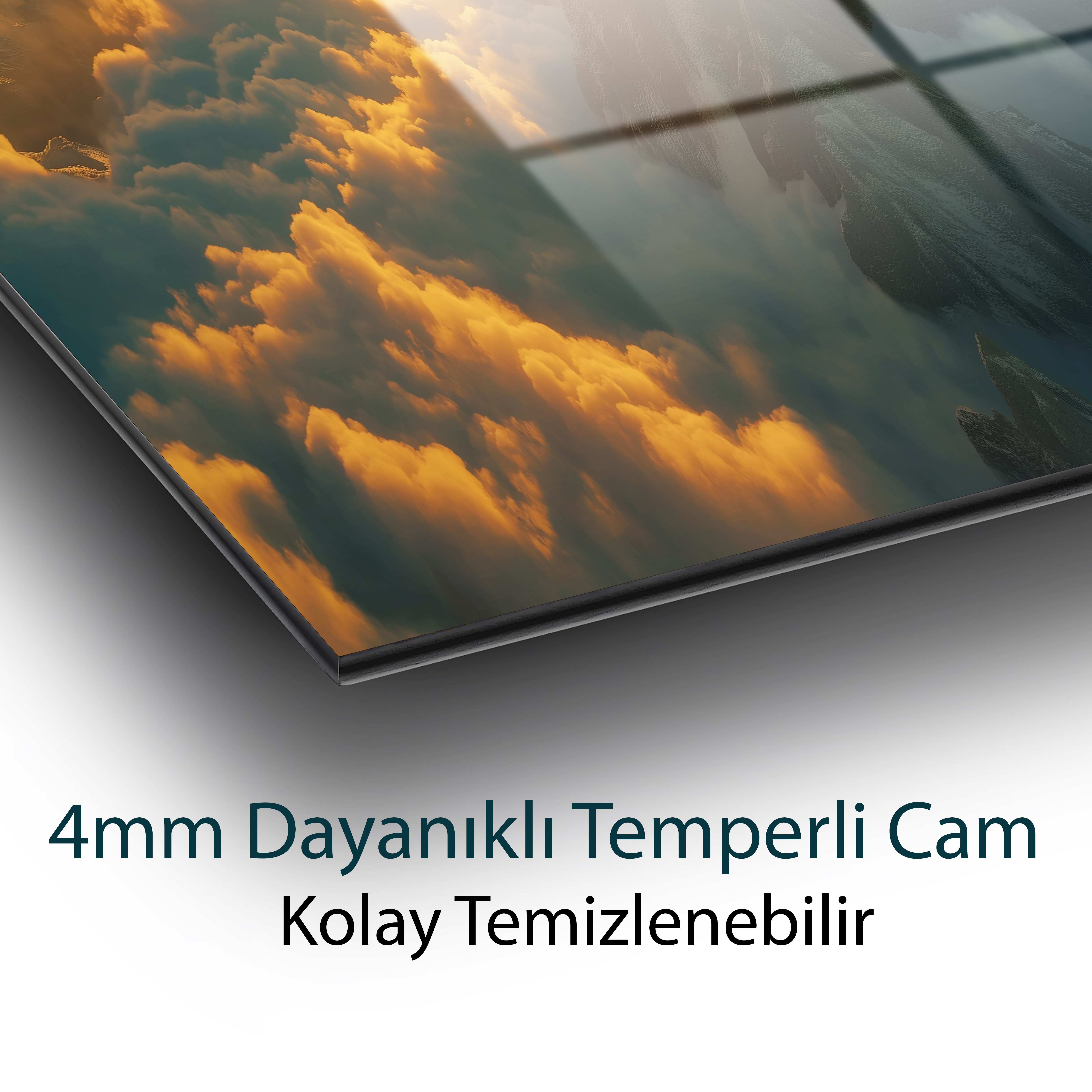 Zirvede Gün Doğumu Cam Tablo Hediyelik Büyük Tablo Ev Ofis Dekoru