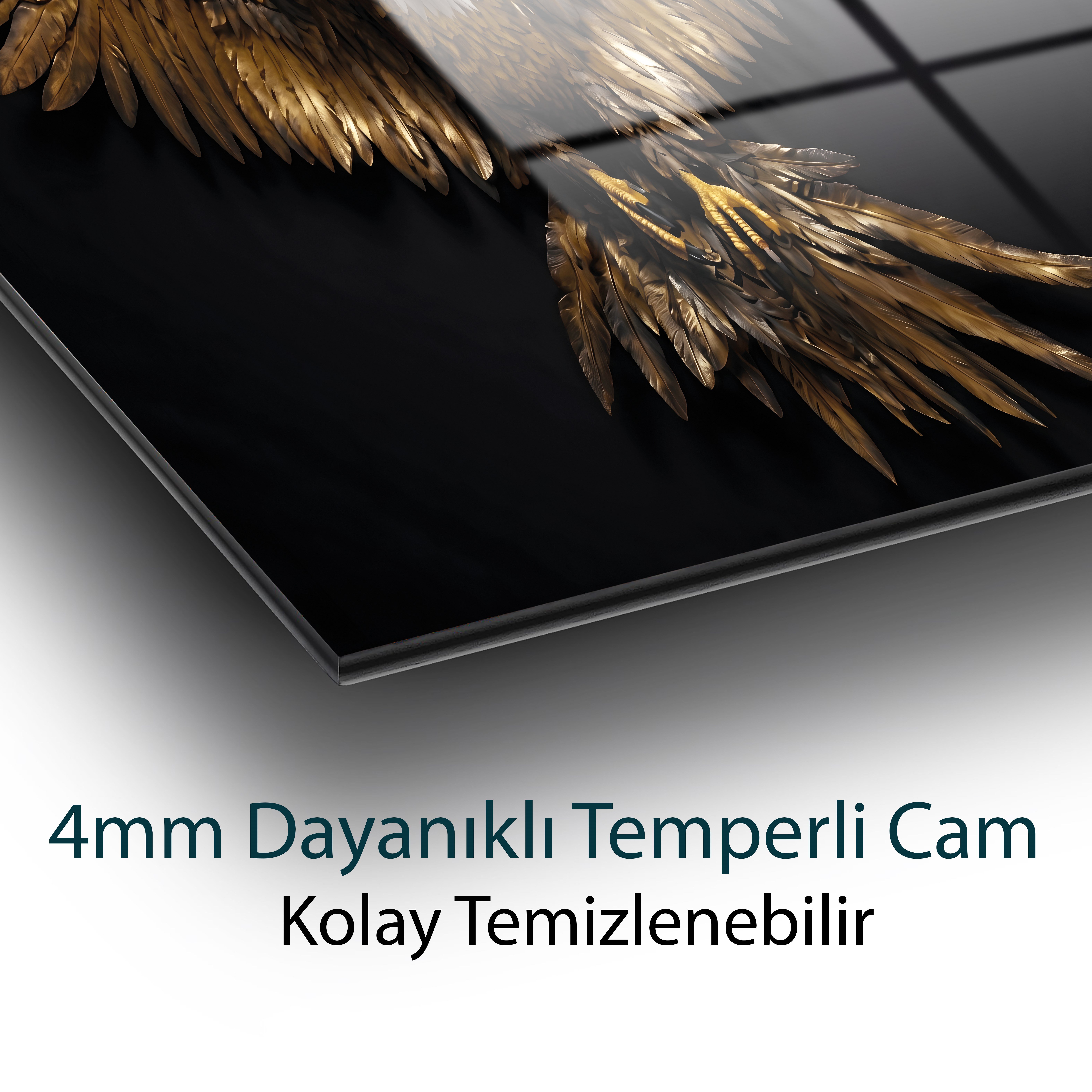 Zirvenin Hâkimi Altın Kartal 3D Görünümlü Temperli Cam Tablo