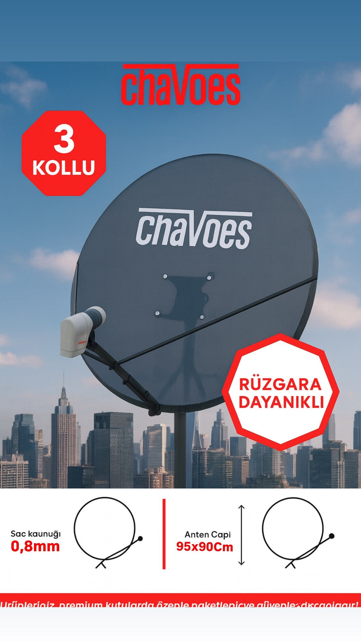 Next 95 Cm Rüzgara ve Kara Dayanıklı 0,7mm Delikli Çanak Anten Seti