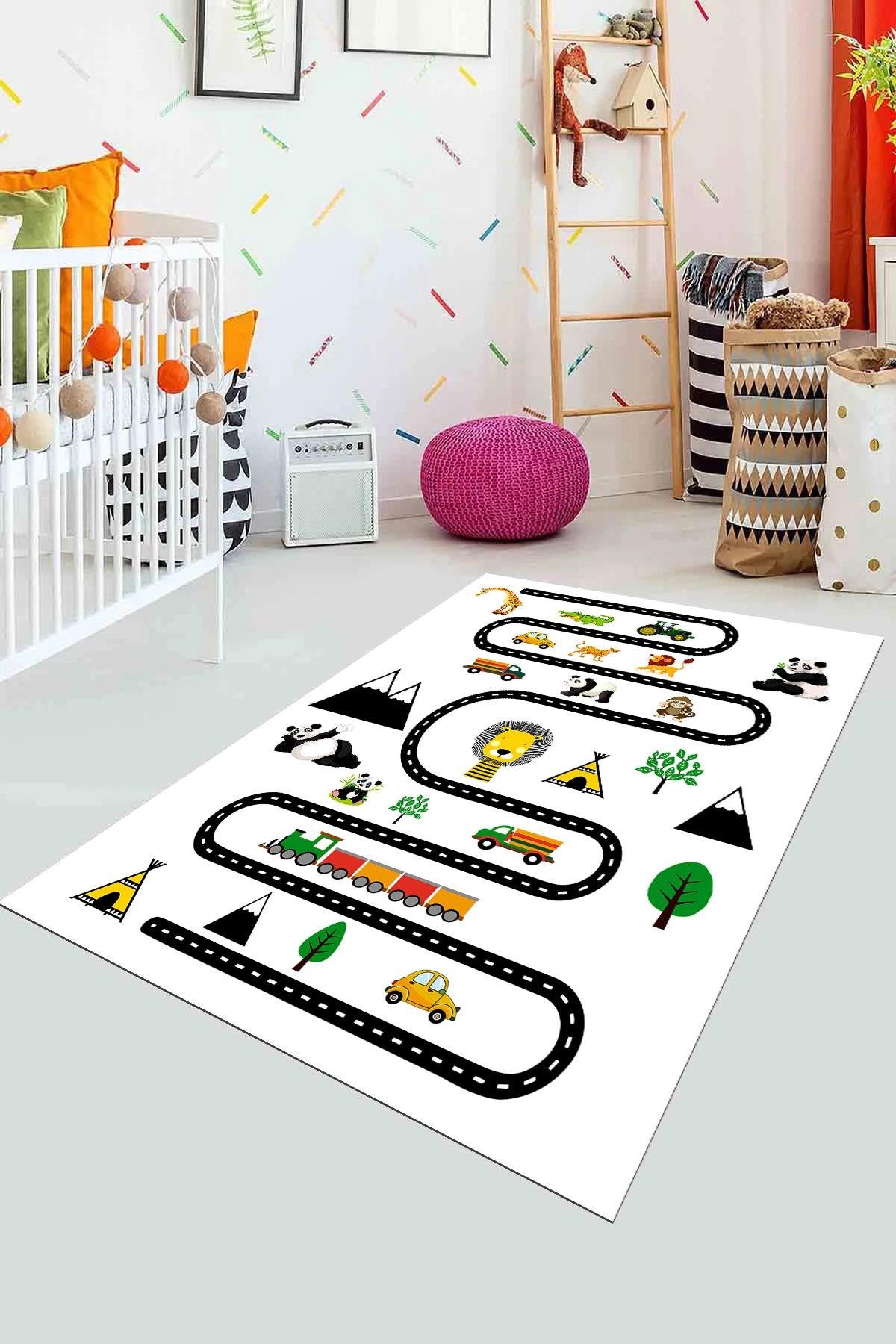 Pamuklife Halı Kaymaz Deri Taban Yıkanabilir Çocuk Halısı PL5123