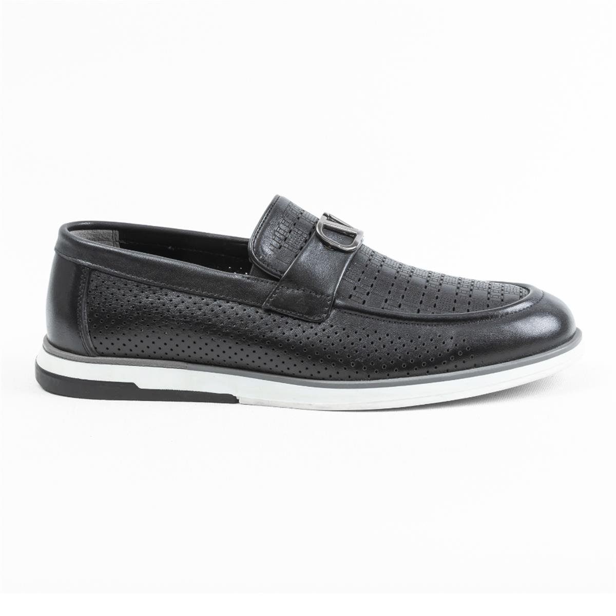Ulus 2009 Delikli Siyah Tokalı Loafer Ayakkabı