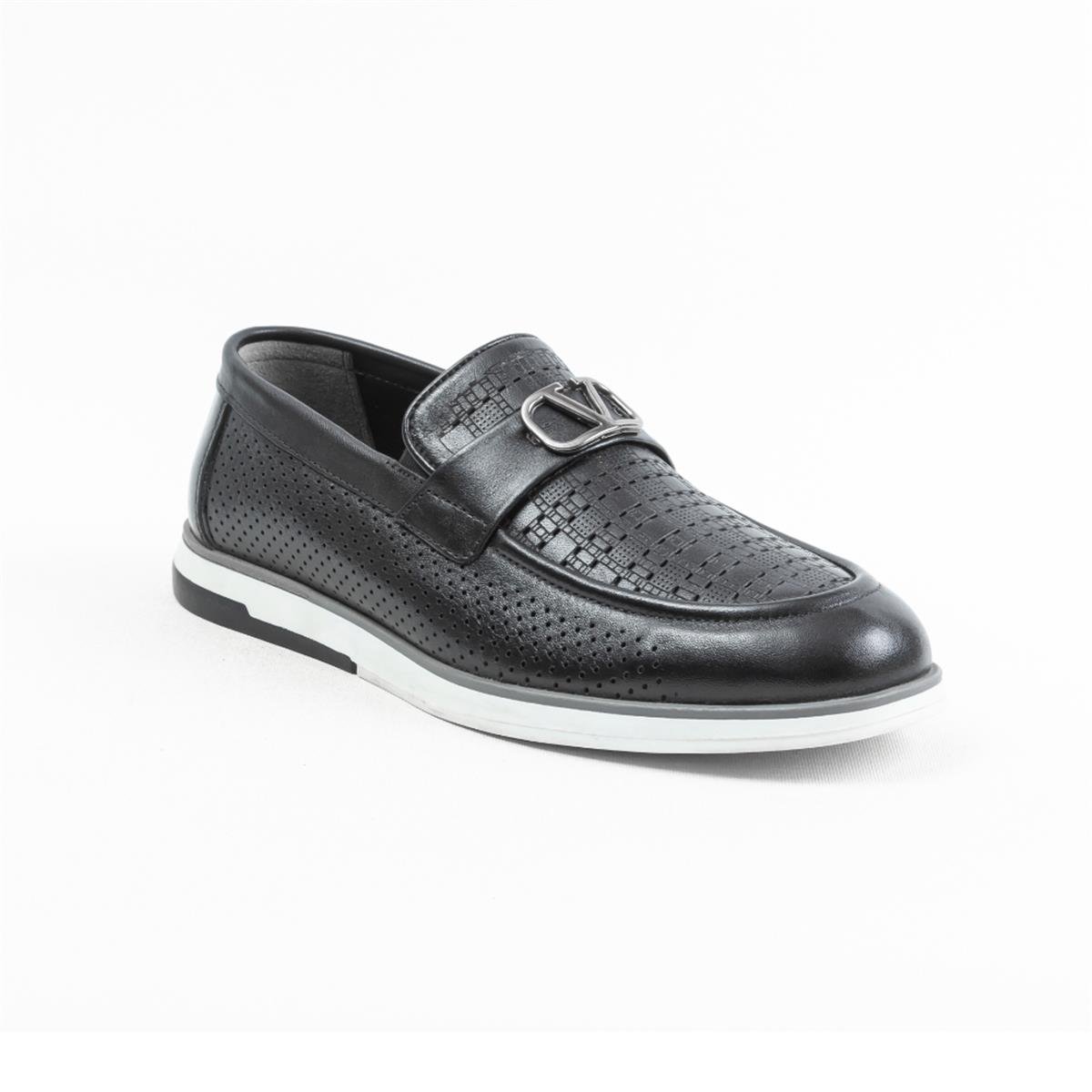 Ulus 2009 Delikli Siyah Tokalı Loafer Ayakkabı