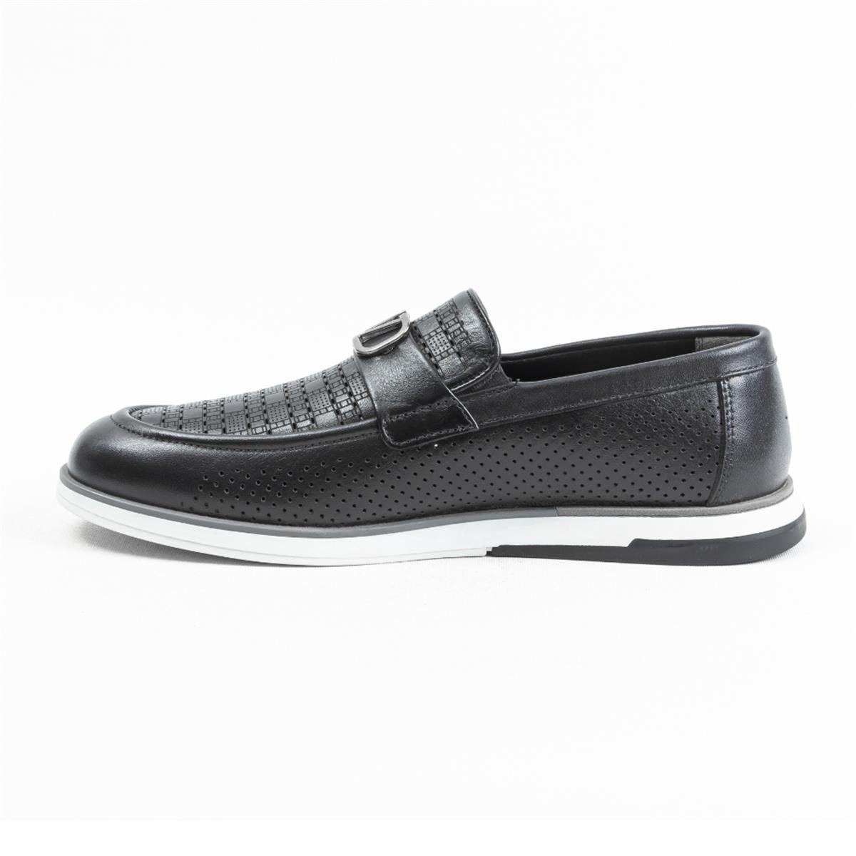 Ulus 2009 Delikli Siyah Tokalı Loafer Ayakkabı