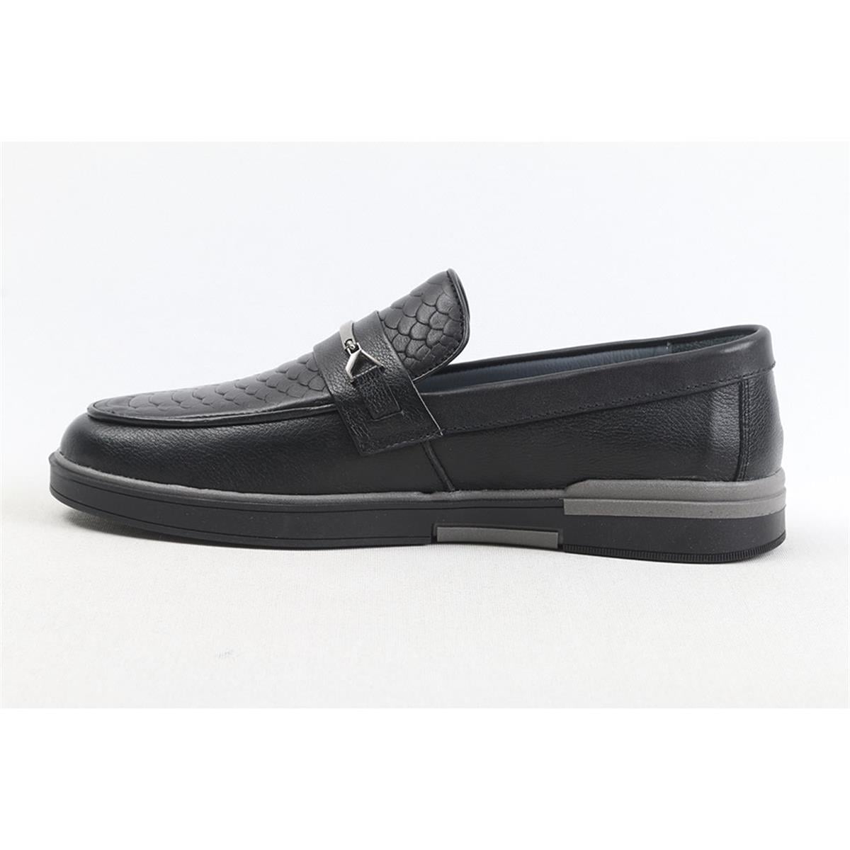 ULUS 250 BASKILI SİYAH LOAFER AYAKKABI