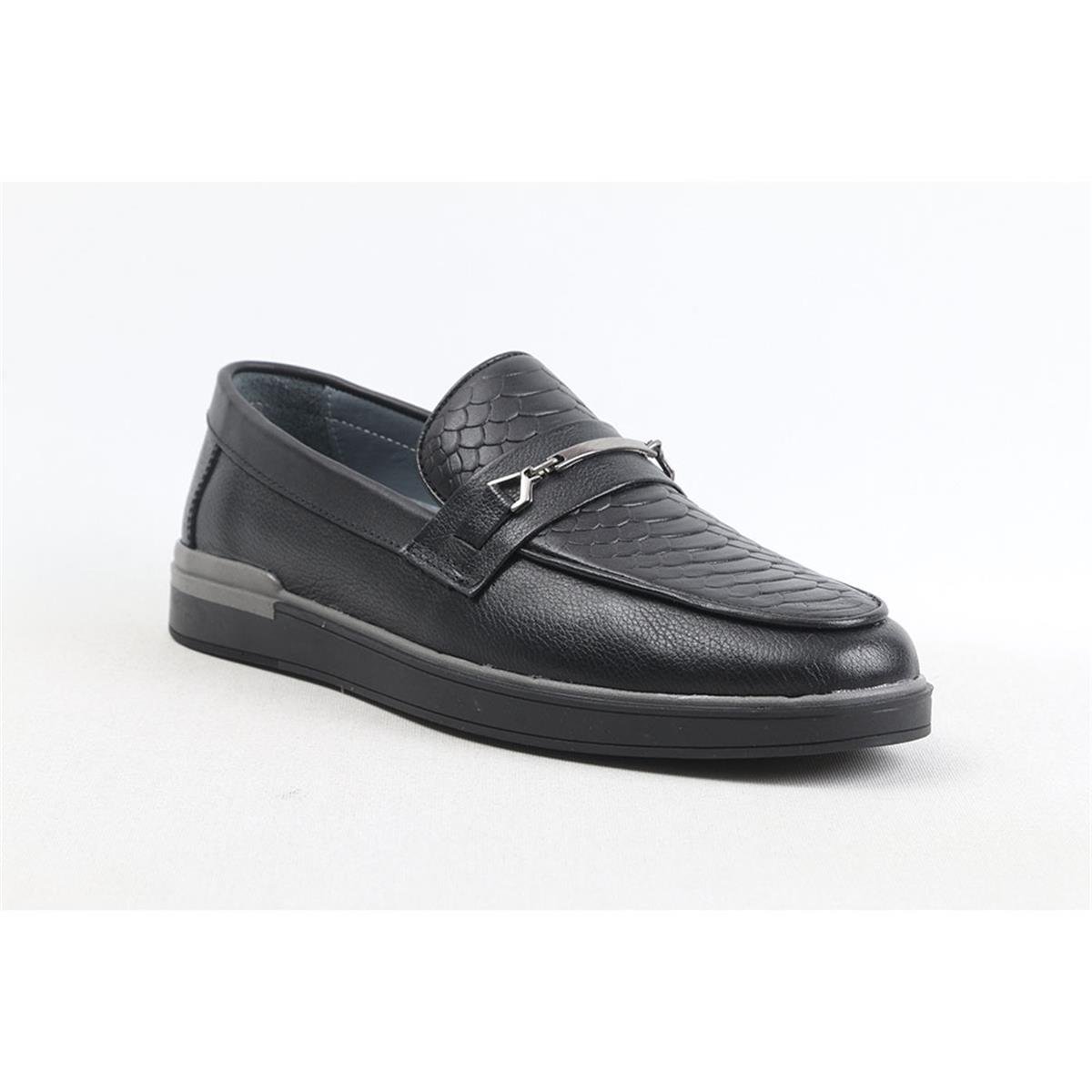 ULUS 250 BASKILI SİYAH LOAFER AYAKKABI