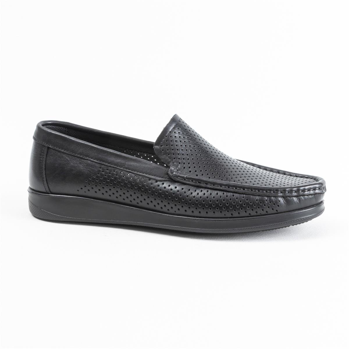 Ulus E-90 Delikli Siyah-Siyah Eva Loafer Ayakkabı