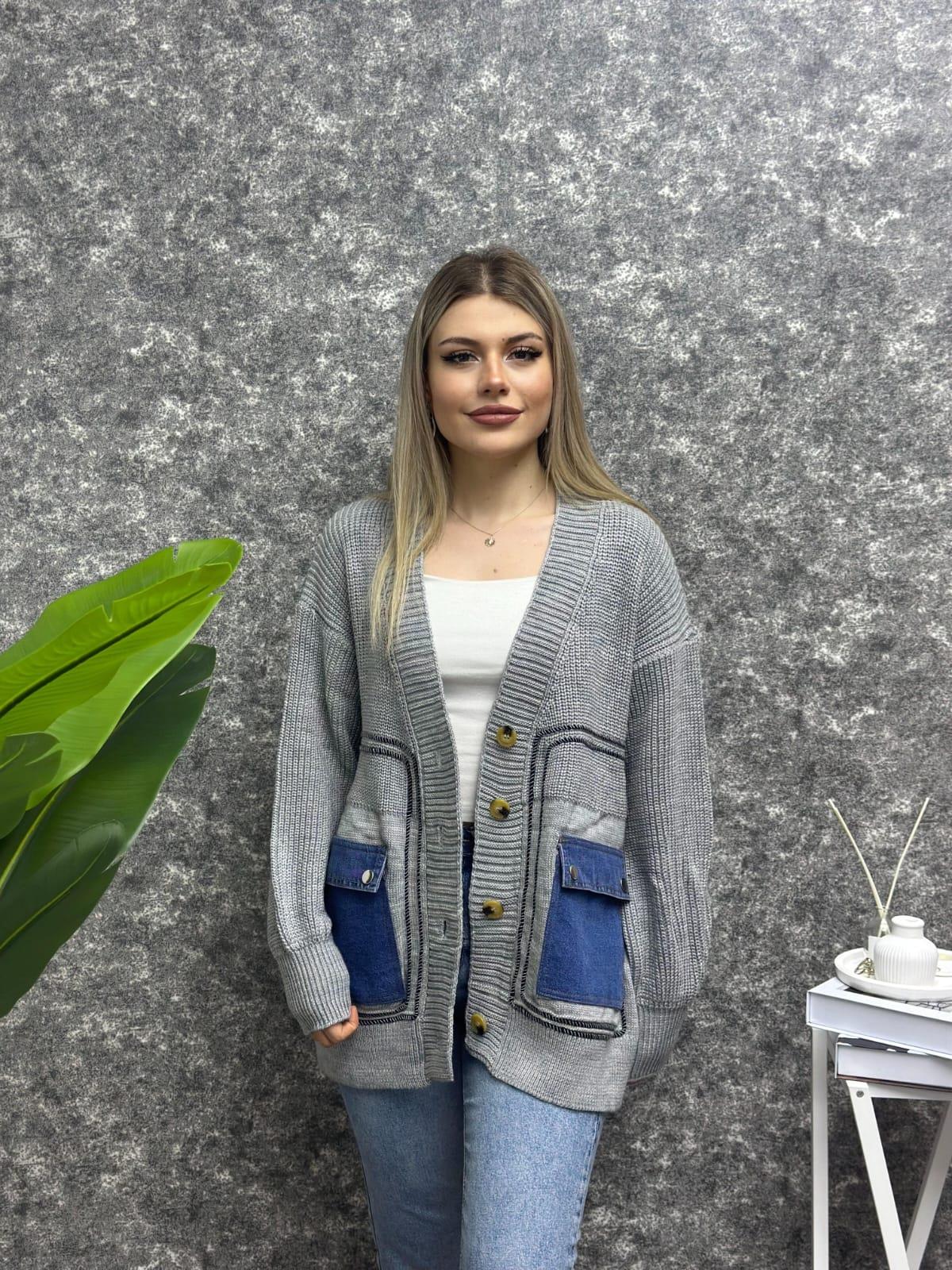 Kadın Kot Detaylı Hırka
