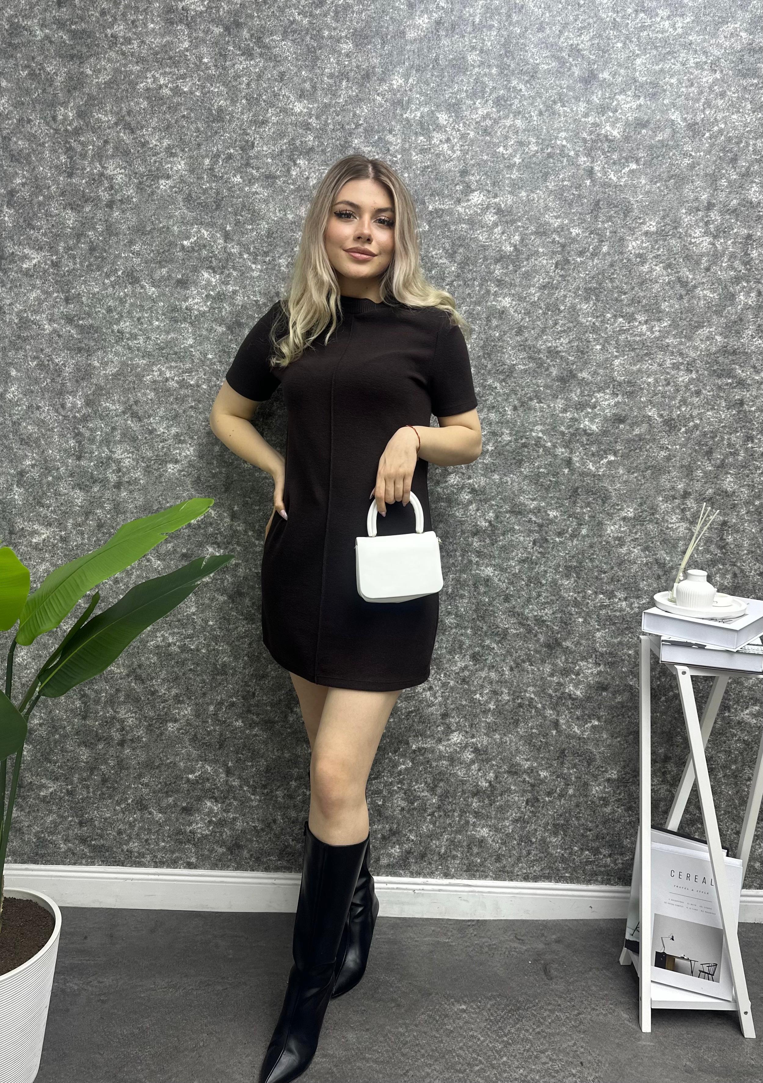 Kadın Önden Çimalı KISA Kol Elbise
